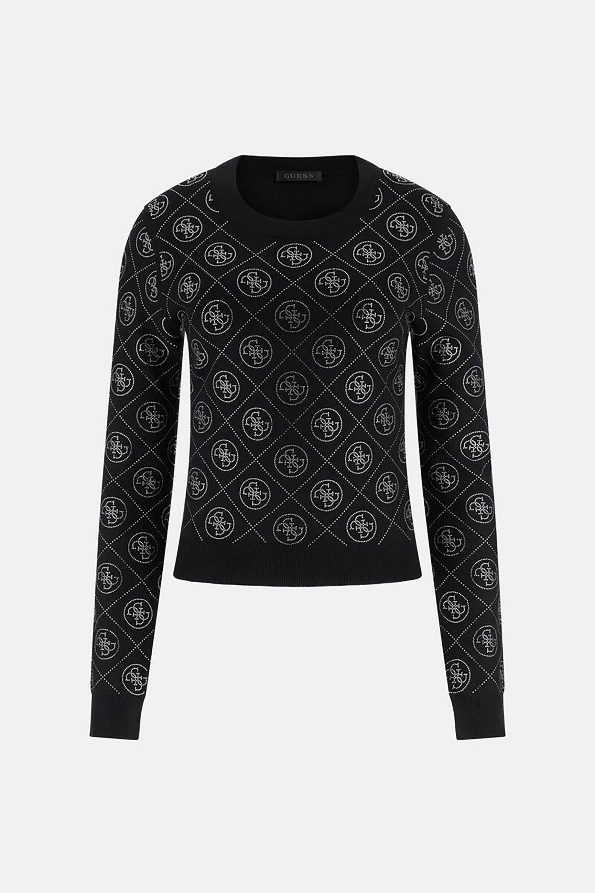 Guess Γυναικείο Πουλόβερ με All-Over Logo Print - W6Rr66Z3Jd2 Μαύρο