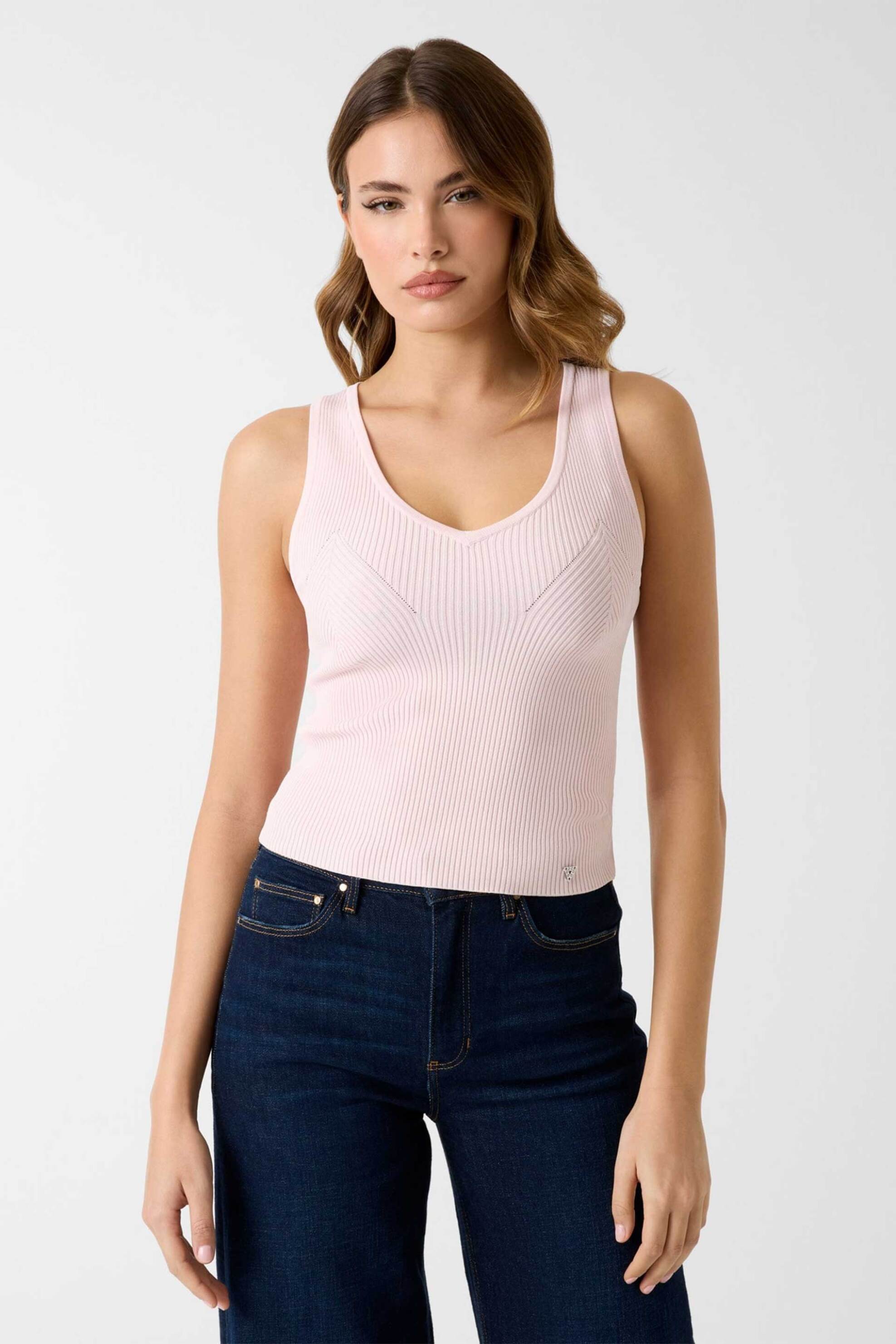 Guess γυναικείο αμάνικο τοπ ribbed Slim Fit - W6RR36Z0132 Ροζ