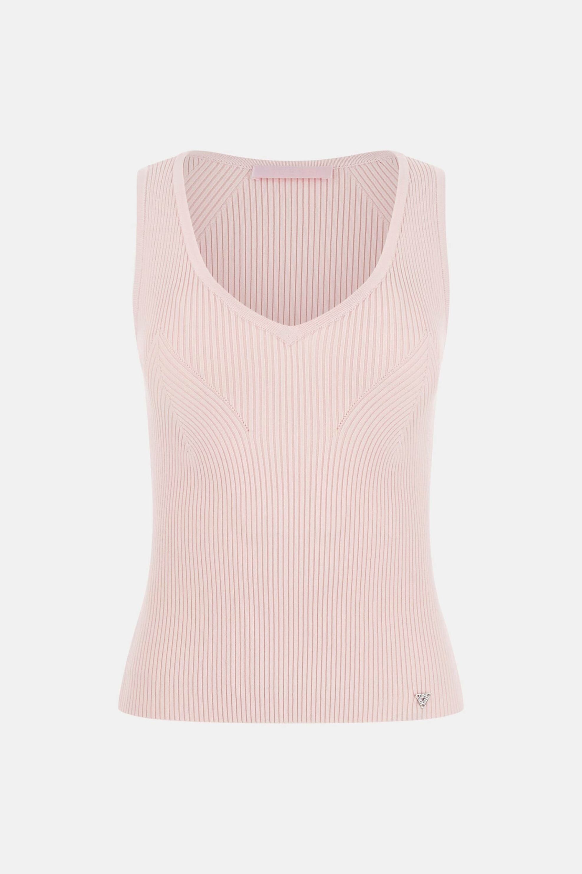 Guess Γυναικείο Αμάνικο Τοπ Ribbed Slim Fit - W6Rr36Z0132 Ροζ