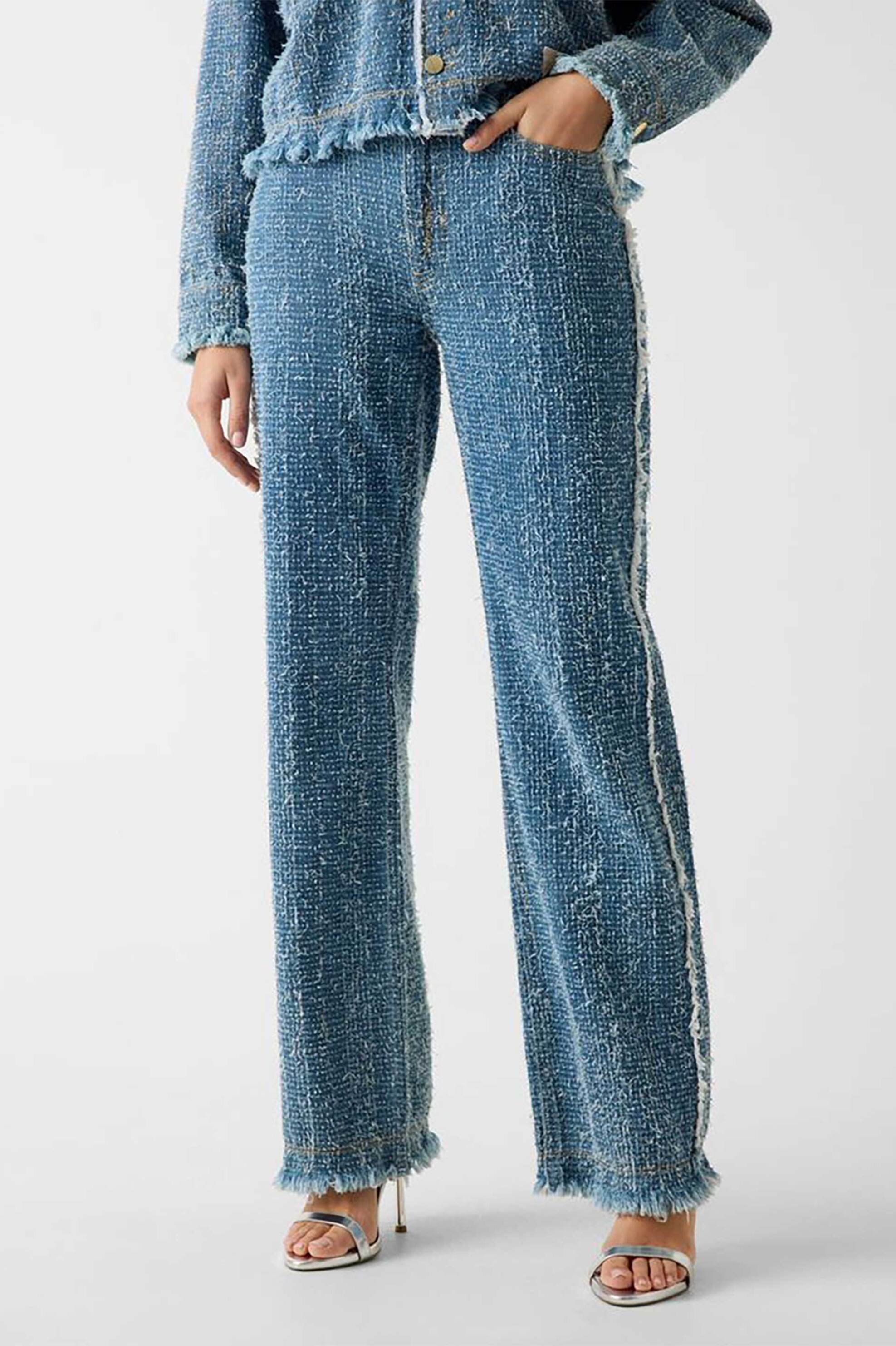 Guess γυναικείο tweed τζιν παντελόνι πεντάτσεπο Wide Leg - W6RA3ED6871 Denim Blue