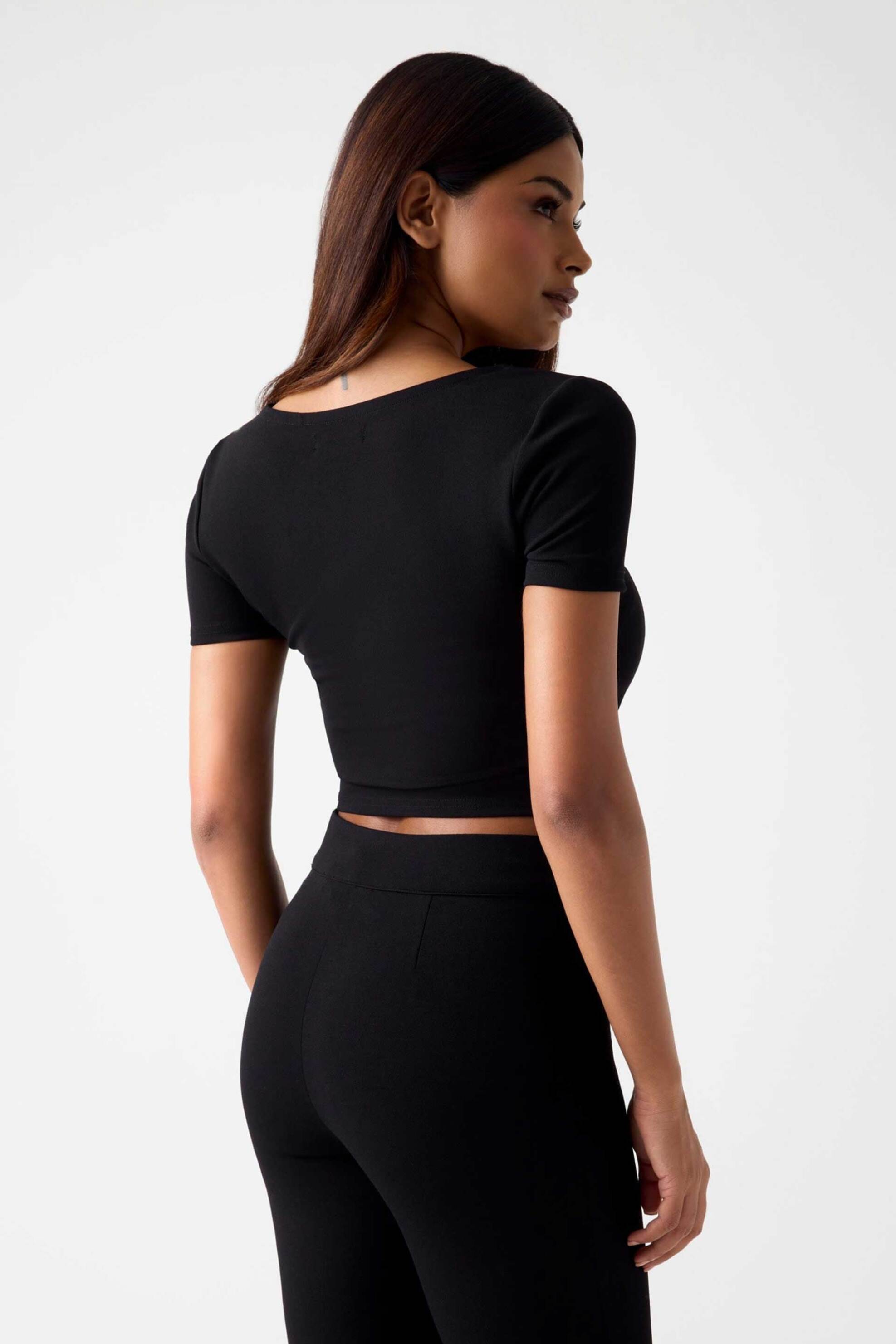 GUESS Guess γυναικείο τοπ με διακοσμητικά κουμπιά cropped "Evelina" - W6RP08KCBO2 Μαύρο - 3