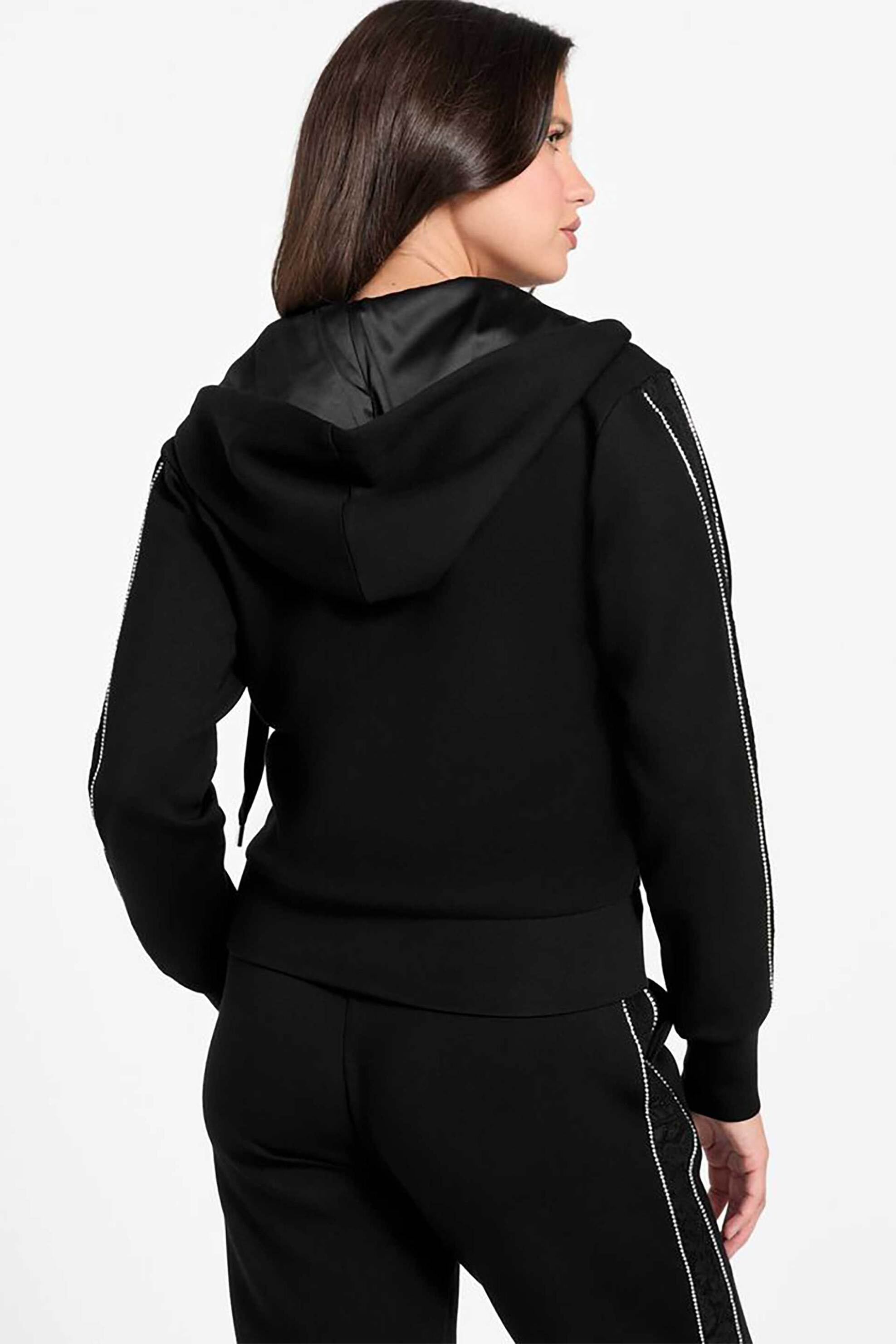Guess Γυναικεία Ζακέτα Φούτερ με Λωρίδα New Hooded - W6Rq12Kbye2 Μαύρο