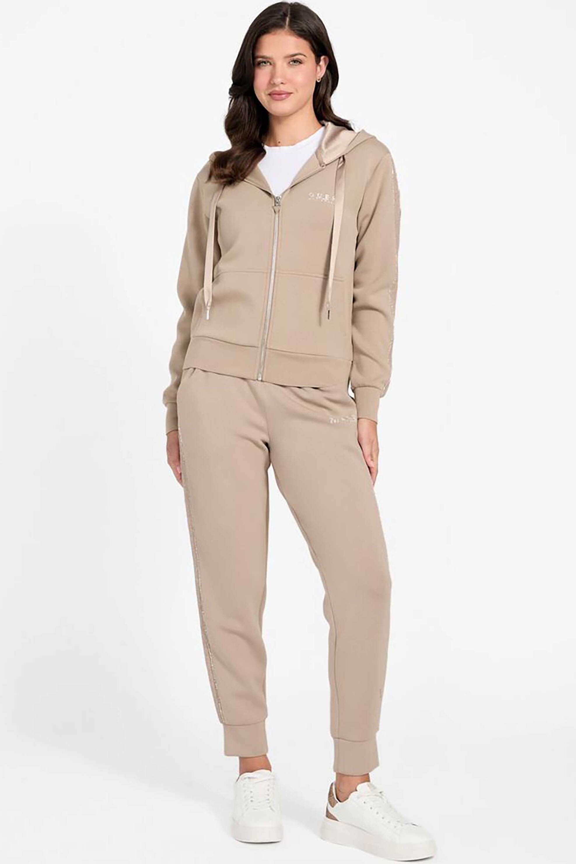Guess γυναικεία ζακέτα φούτερ με λωρίδα "New Hooded" - W6RQ12KBYE2 Μπεζ φωτογραφία
