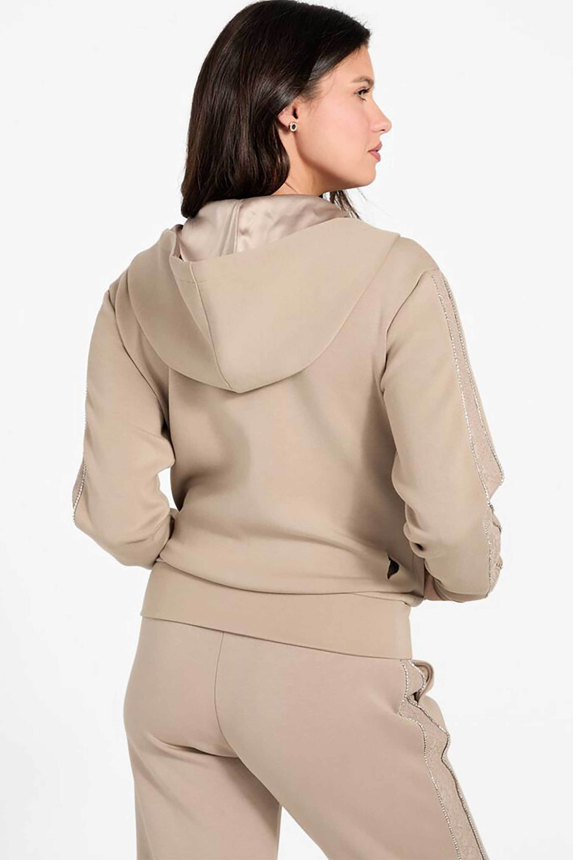 Guess Γυναικεία Ζακέτα Φούτερ με Λωρίδα New Hooded - W6Rq12Kbye2 Μπεζ