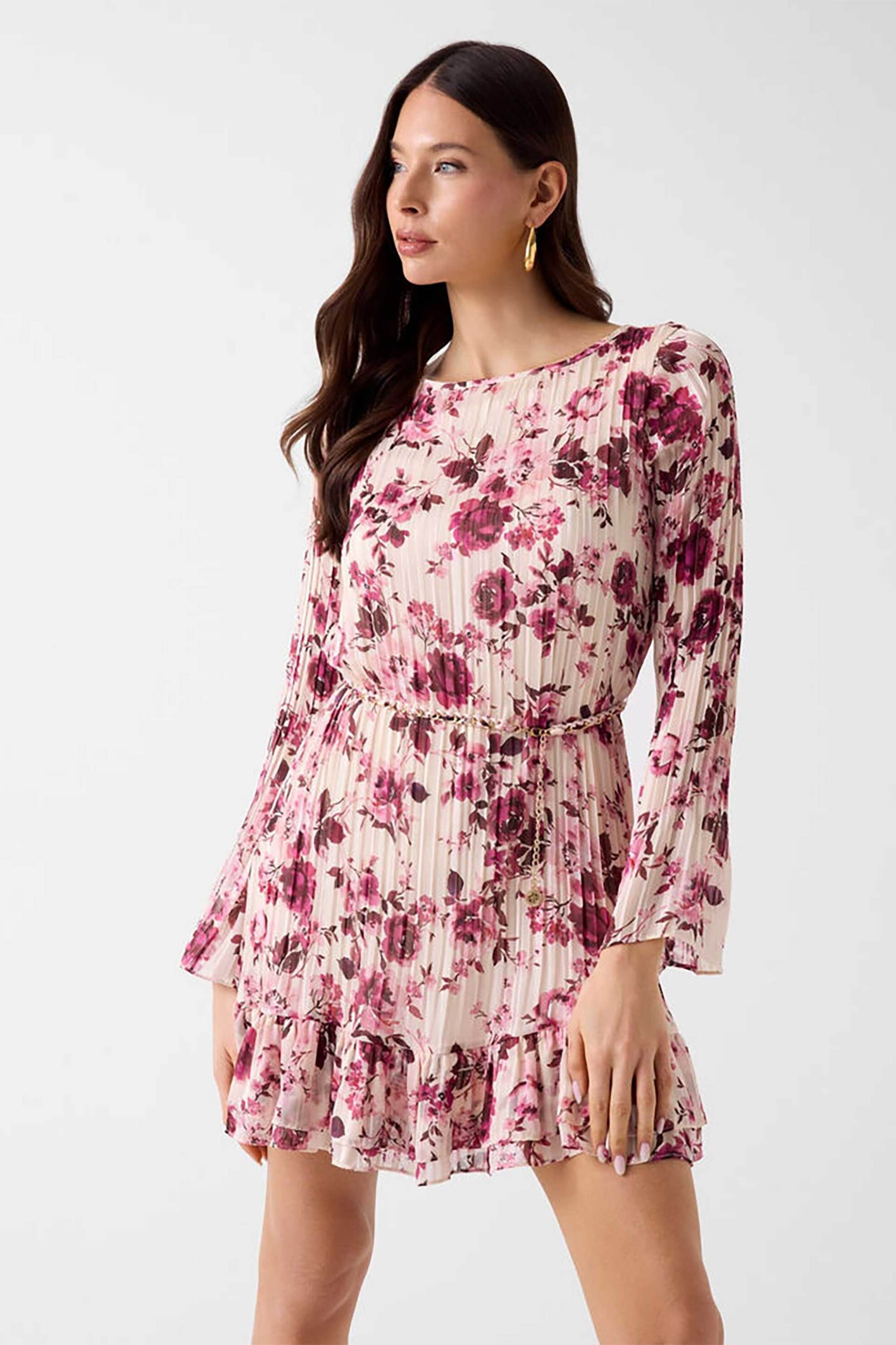 Guess γυναικείo mini φόρεμα με floral print ''Ilenia'' - W6RK37WJ712 Ροζ