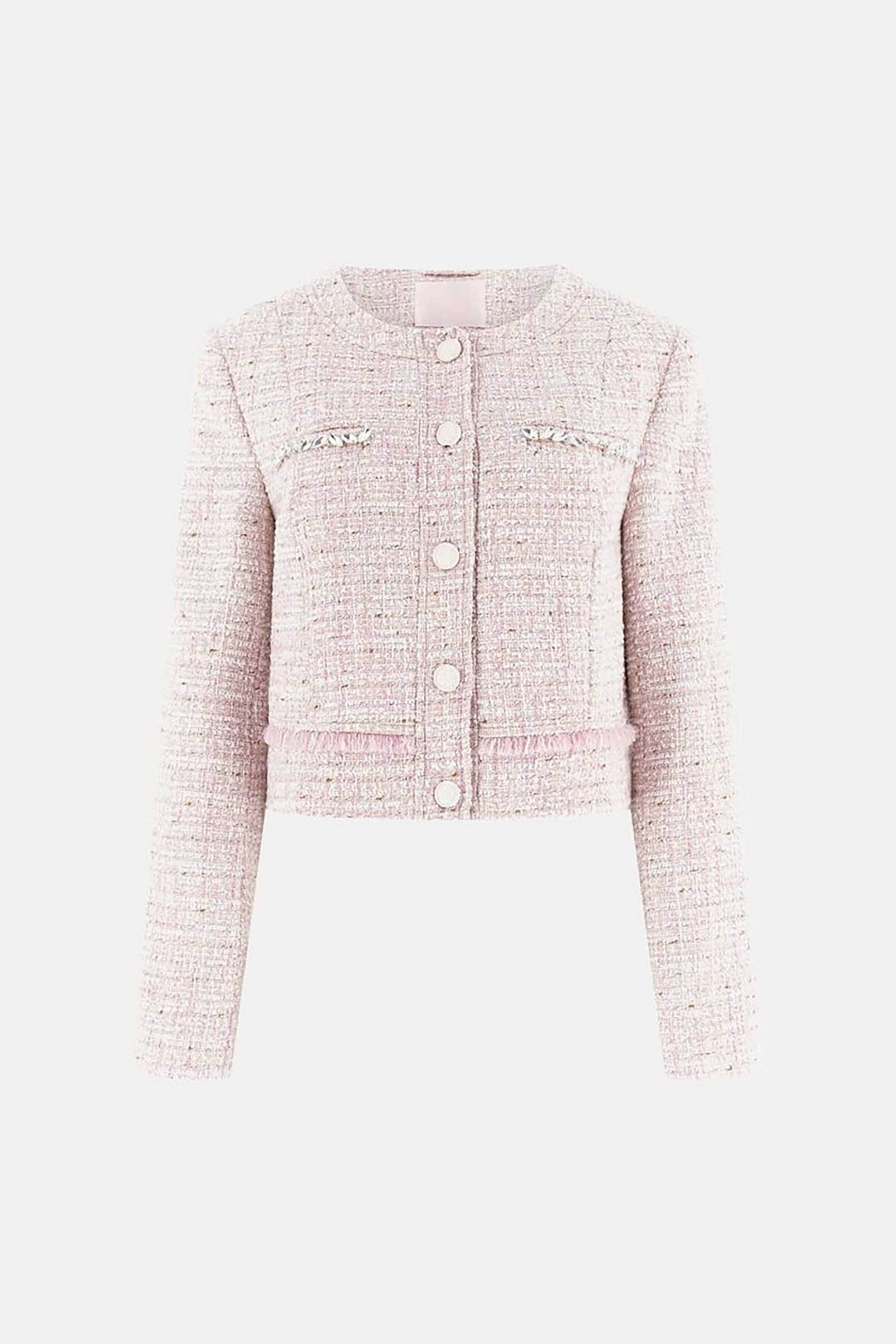 Guess Γυναικείο Jacket Tweed με Διακοσμητικές Χάντρες - W6Rl54Wj632 Ροζ