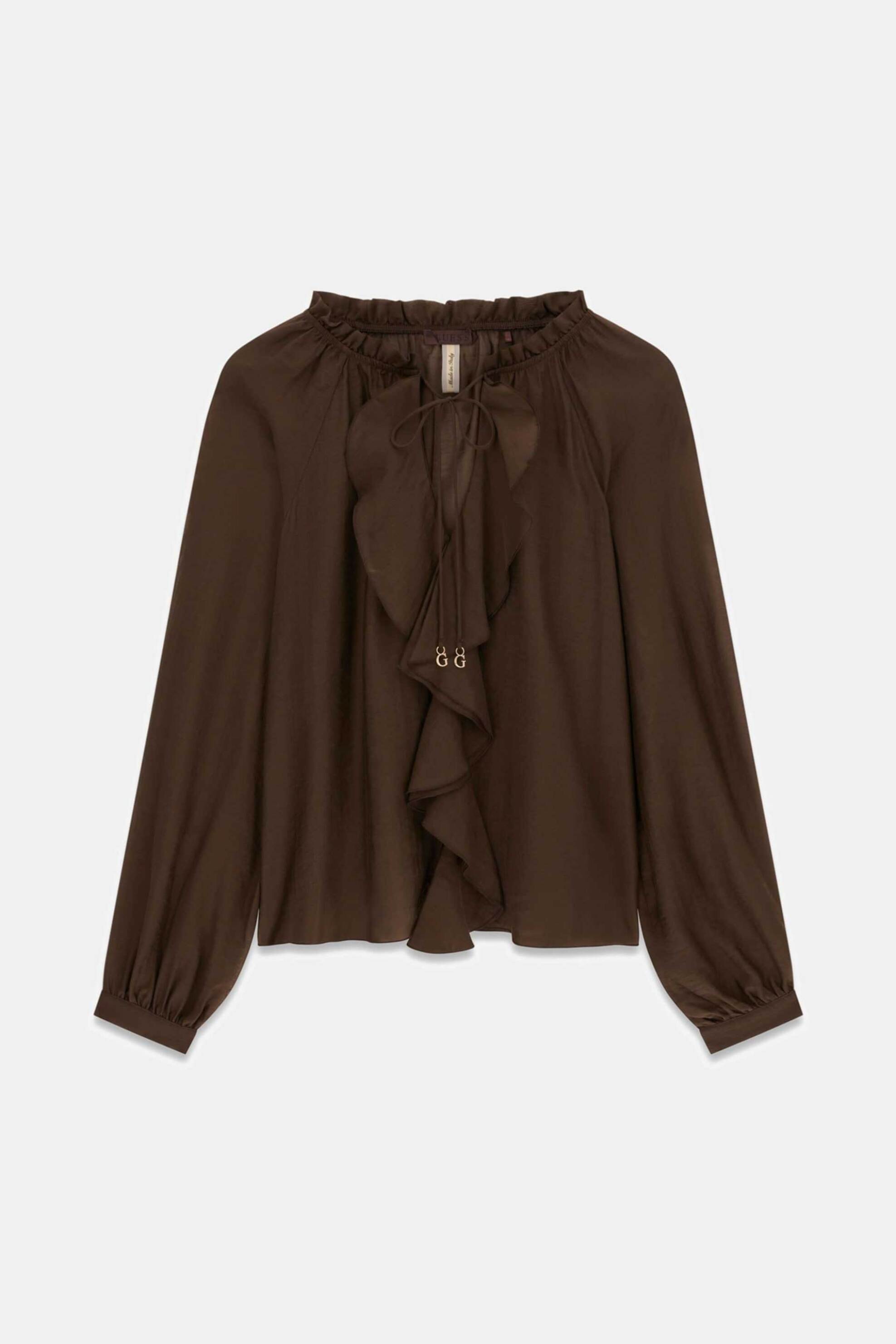 Guess Γυναικεία Μπλούζα με Βολάν Maelys - W6Gh28W1844 Καφέ