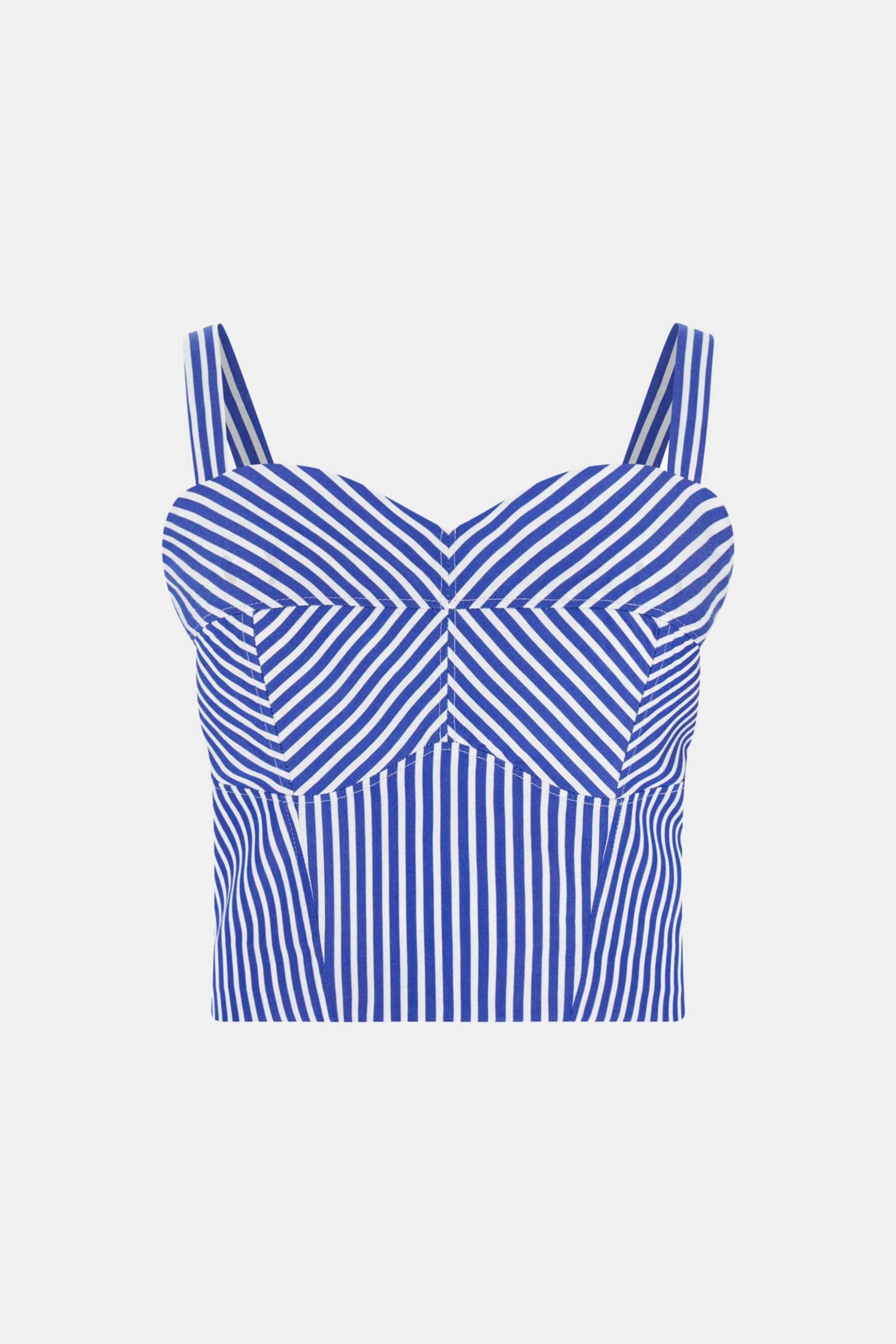 Guess Γυναικείο Αμάνικο Τοπ με Ριγέ Σχέδιο Cropped Slim Fit - W6Gh38W1848 Λευκό Μπλε