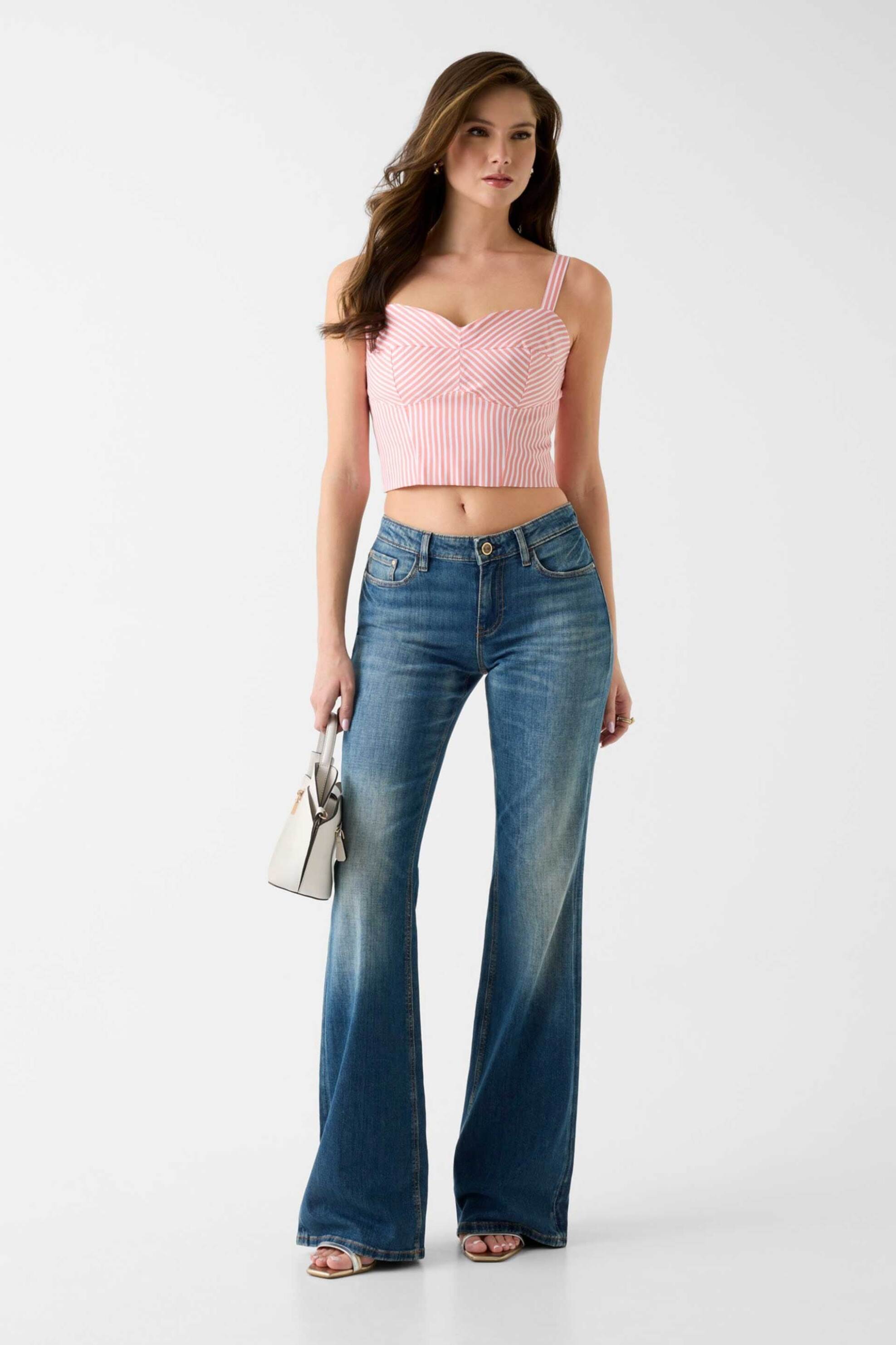 GUESS Guess γυναικείο αμάνικο τοπ με ριγέ σχέδιο cropped Slim Fit - W6GH38W1848 Ροζ - 2