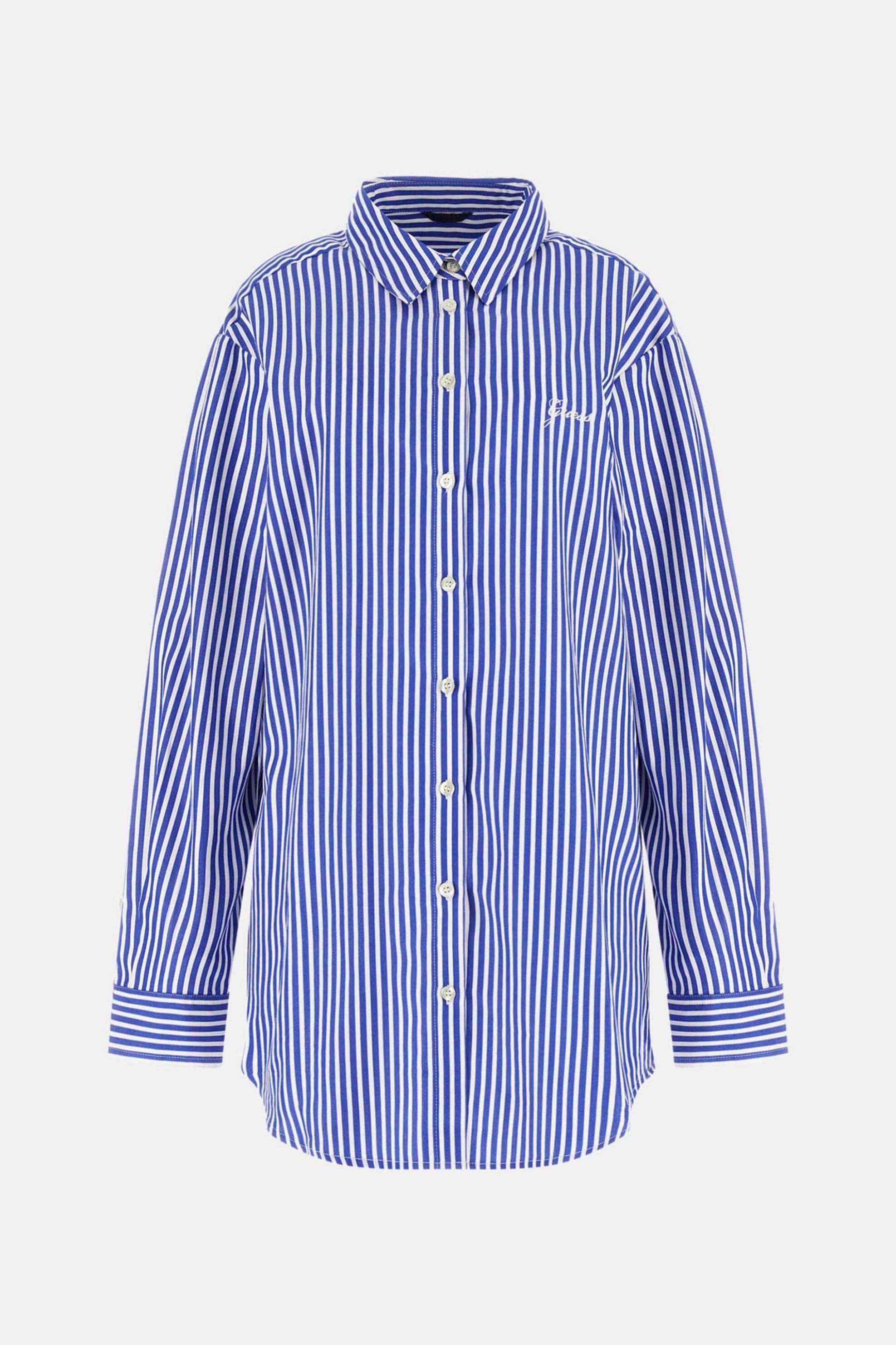 Guess Γυναικείο Πουκάμισο με Ριγέ Σχέδιο Regular Fit - W6Gh39W1849 Λευκό Μπλε