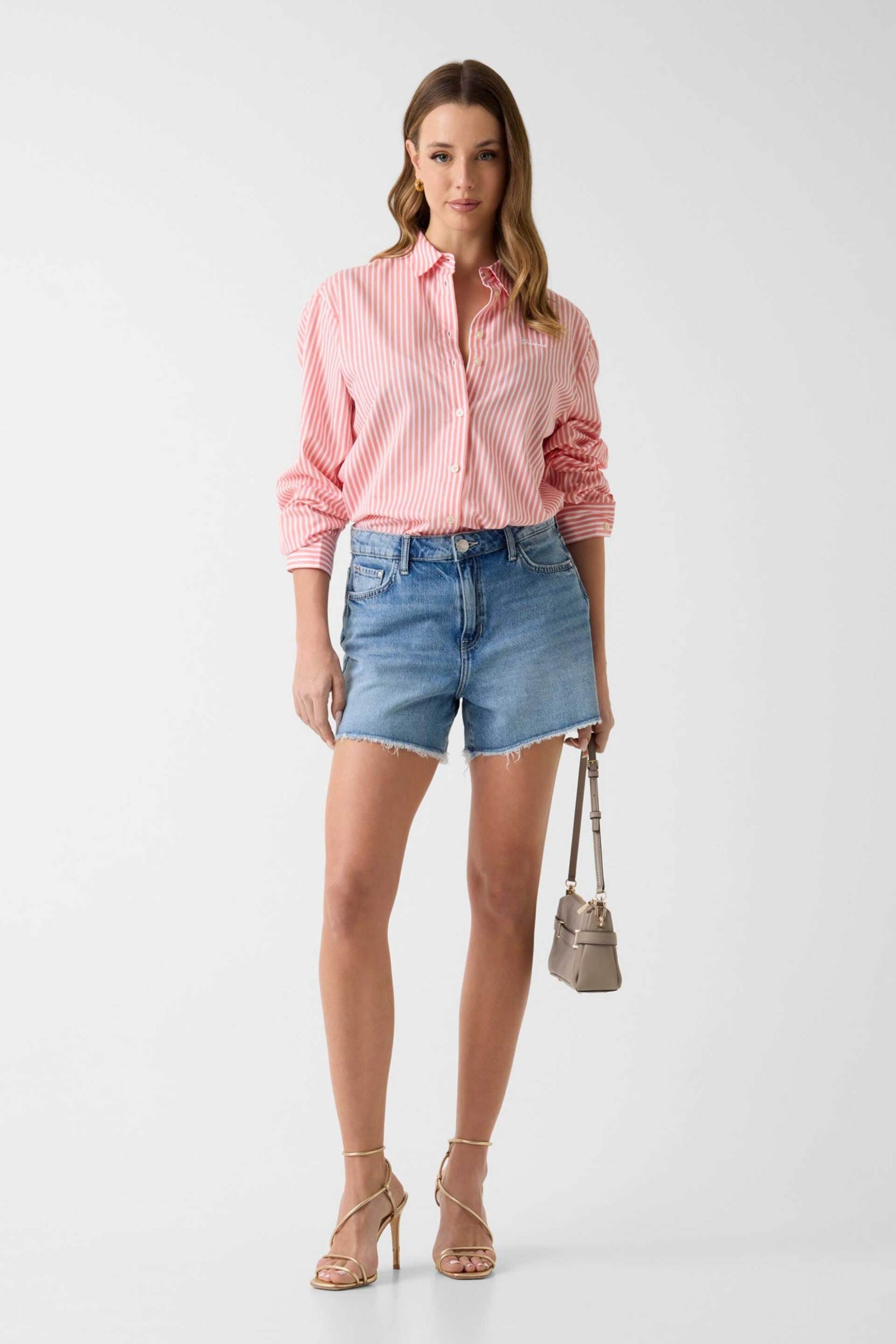 Guess γυναικείο πουκάμισο με ριγέ σχέδιο Regular Fit - W6GH39W1849 Ροζ
