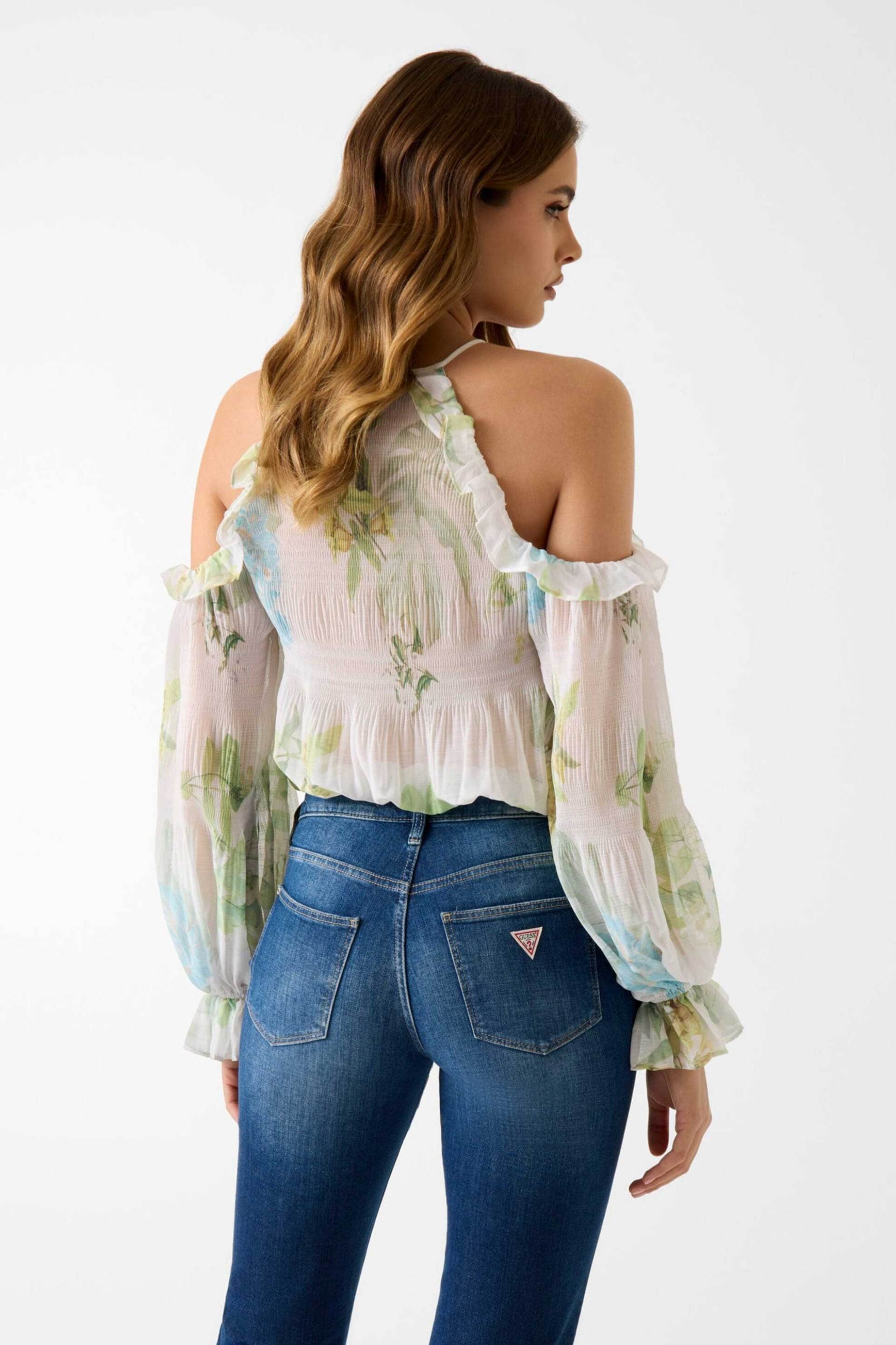 GUESS Guess γυναικεία μπλούζα floral print off shoulder - W6GH94W2397 Πράσινο Ανοιχτό - 3