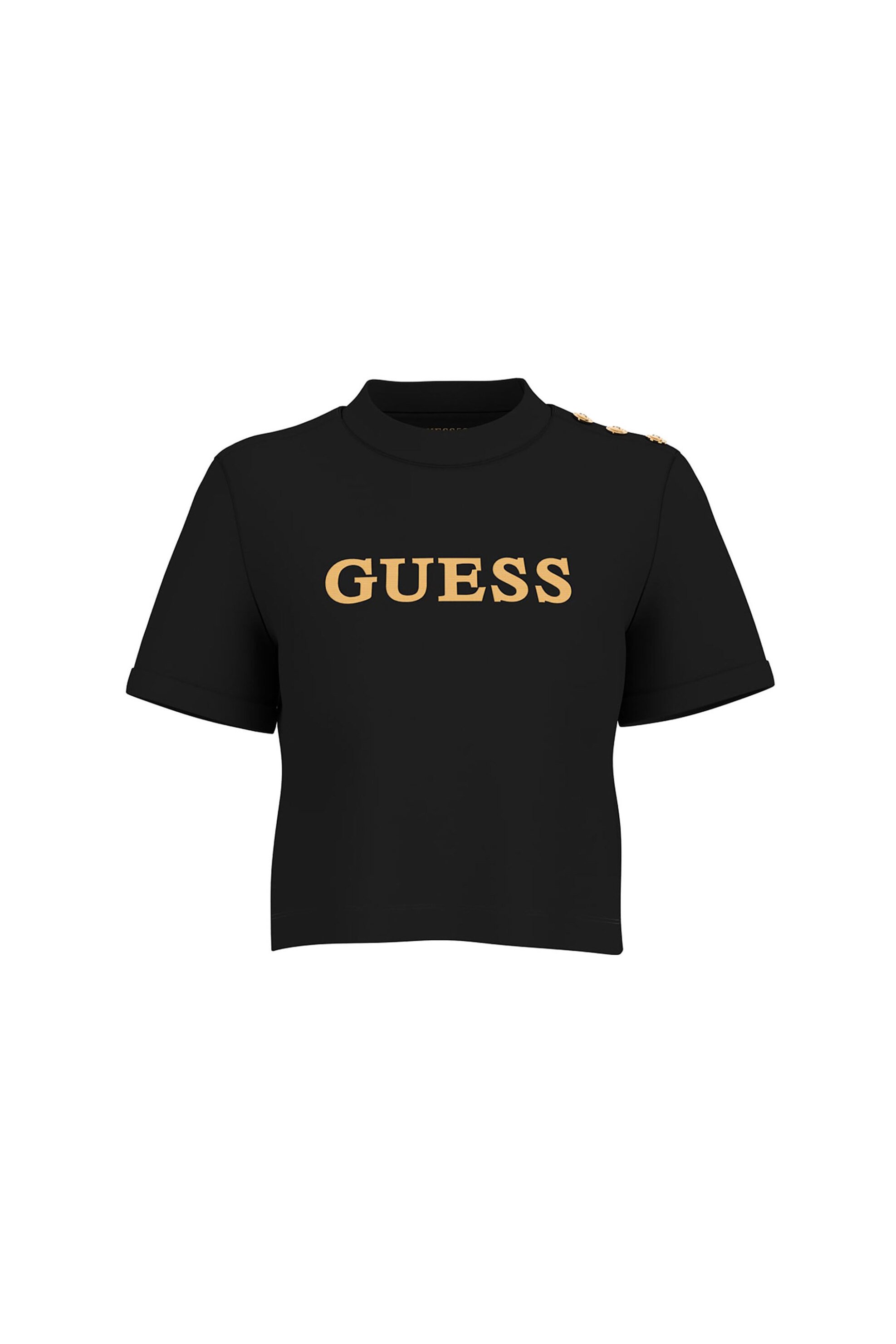 Guess γυναικείο T-shirt και ανάγλυφο λογότυπο με στρας Regular Fit - W6GI06K3018 Μαύρο
