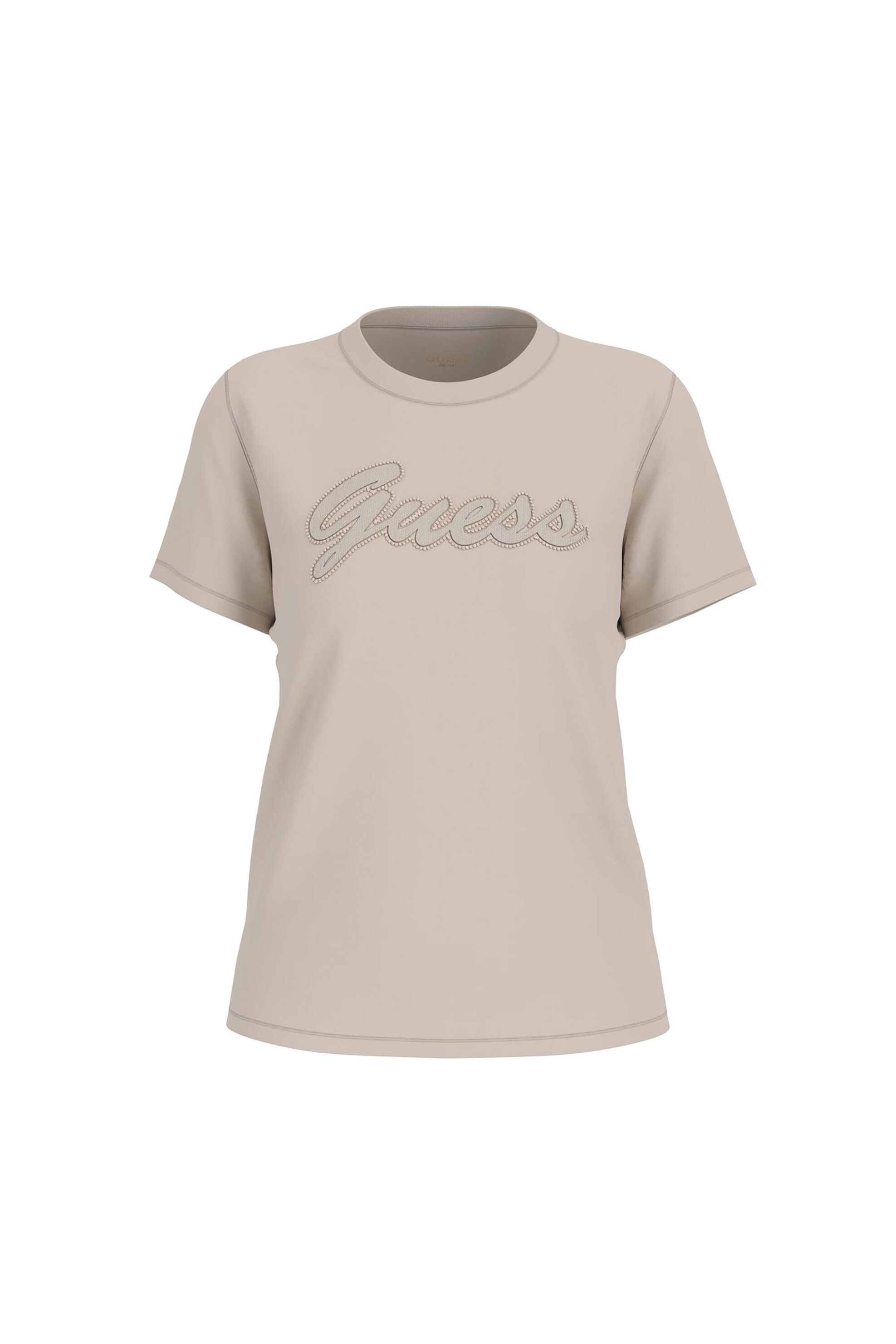 Guess γυναικείο T-shirt και ανάγλυφο λογότυπο με στρας Regular Fit - W6GI08K3023 Μπεζ