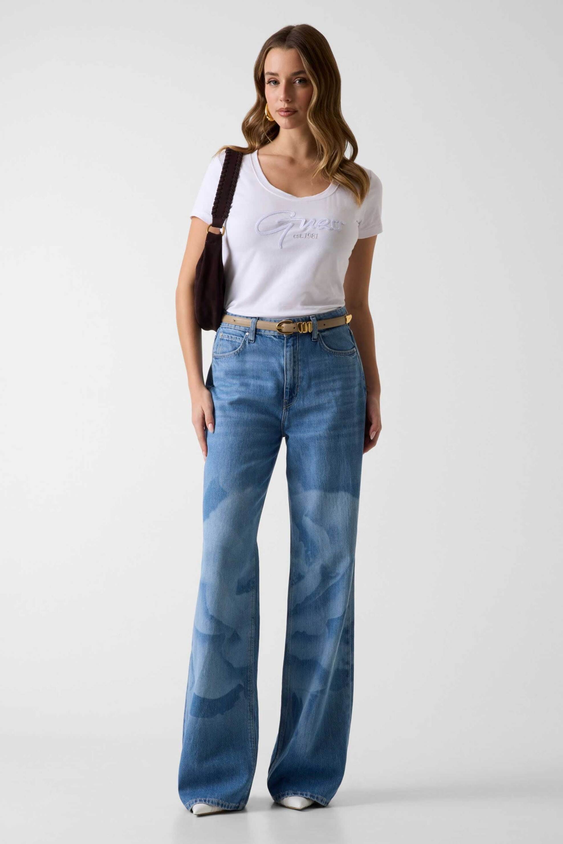 Guess γυναικείο T-shirt με ανάγλυφο λογότυπο Slim Fit - W6GI14K3033 Λευκό