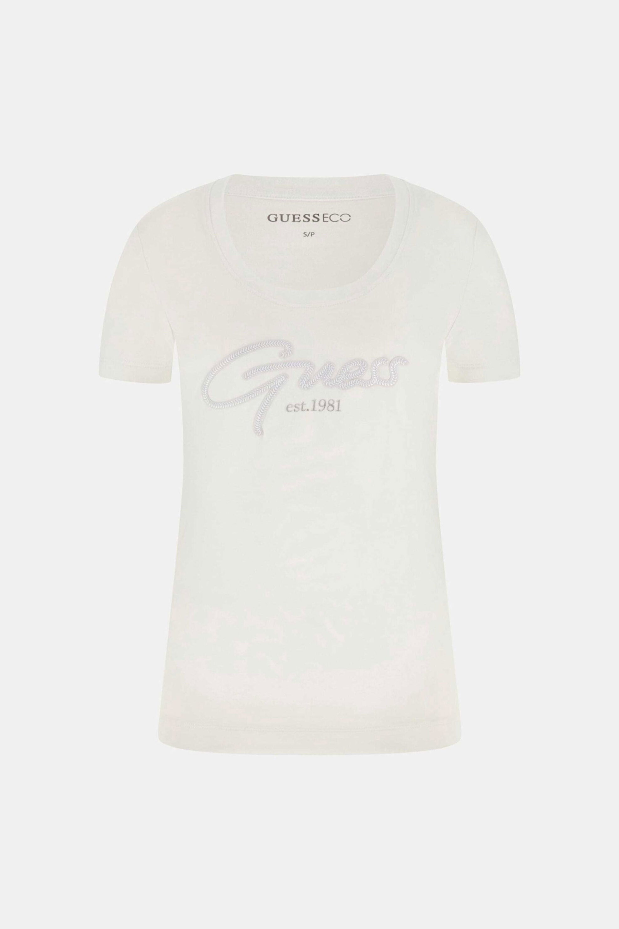 Guess Γυναικείο T-Shirt με Ανάγλυφο Λογότυπο Slim Fit - W6Gi14K3033 Λευκό