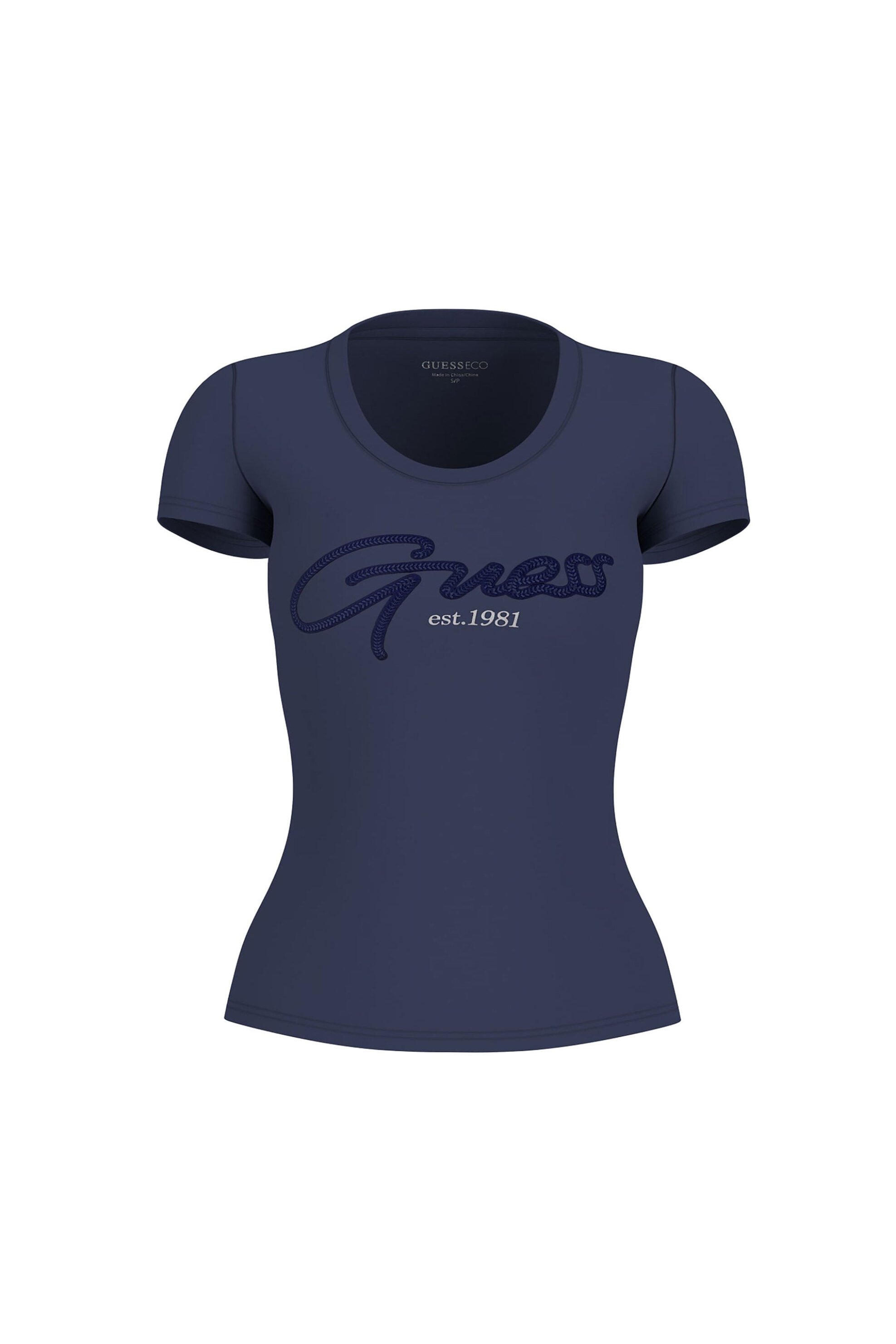Guess γυναικείο T-shirt με ανάγλυφο λογότυπο Slim Fit - W6GI14K3033 Μπλε Σκούρο