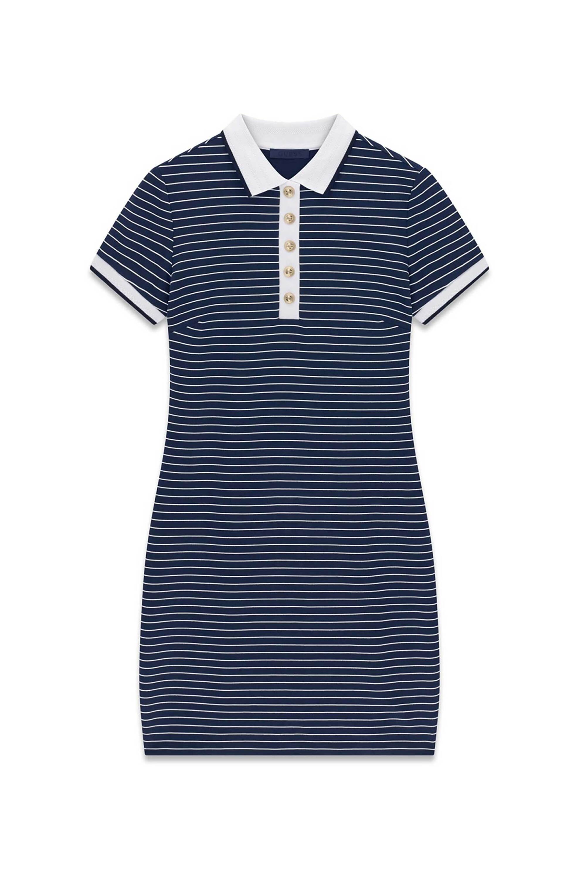 Guess Γυναικείο Mini Πόλο Φόρεμα με Ριγέ Σχέδιο Regular Fit - W6Gk14K2948 Σκούρο Μπλε