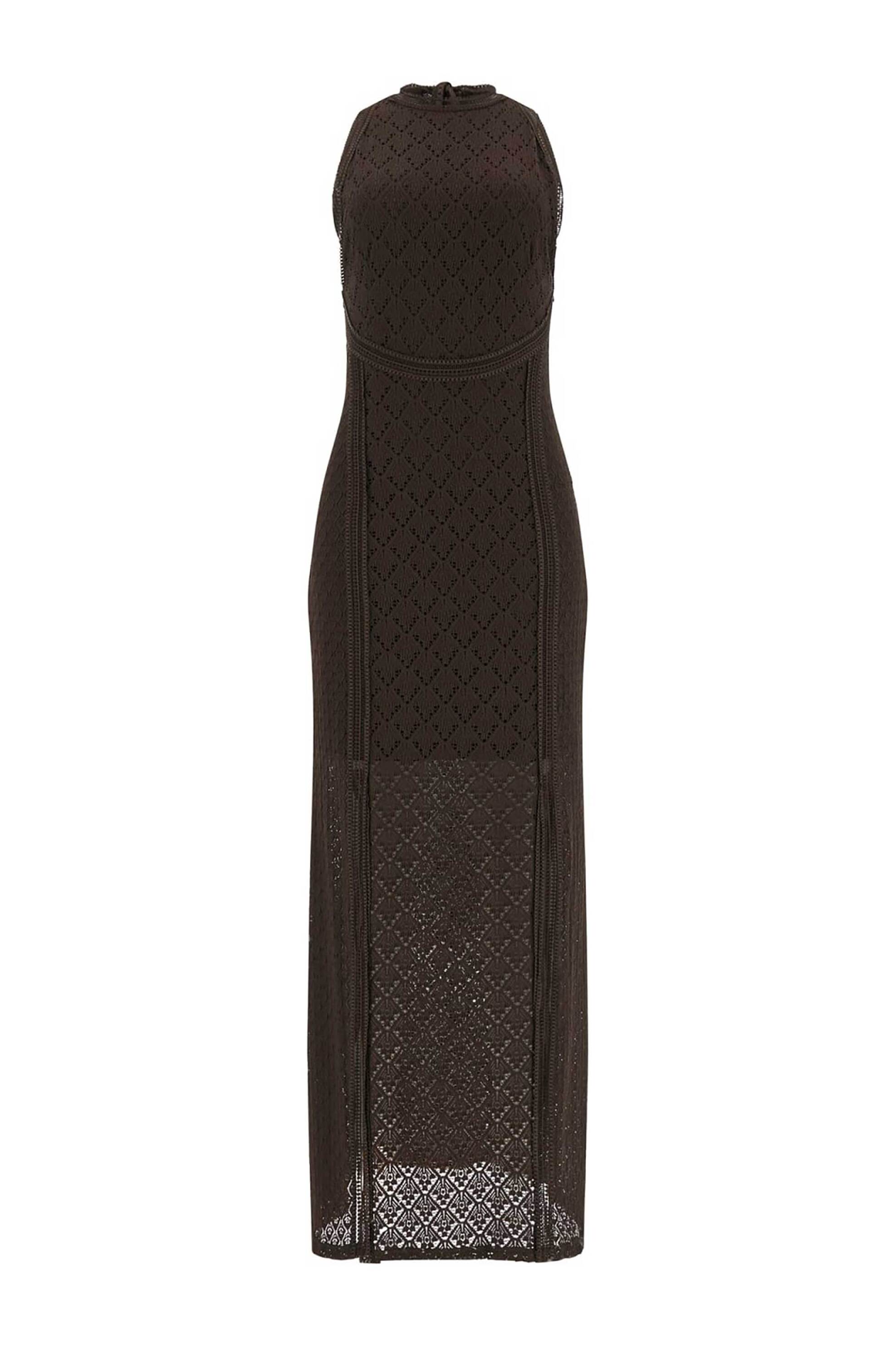 Guess Γυναικείo Maxi Αμάνικο Φόρεμα με Διάτρητο Σχέδιο Liza&Apos - W6Gk16K2953 Καφέ