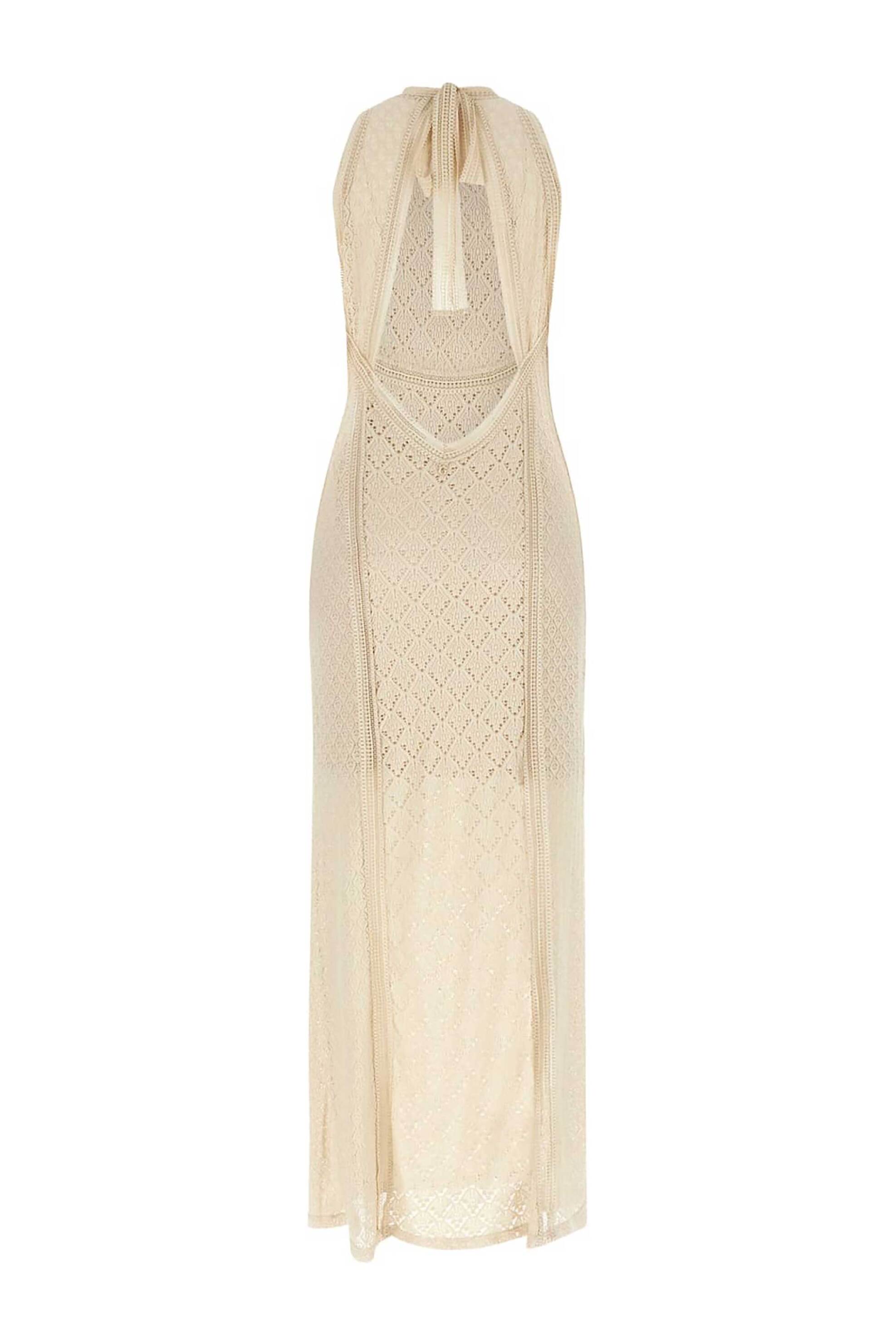 Guess Γυναικείo Maxi Αμάνικο Φόρεμα με Διάτρητο Σχέδιο Liza&Apos - W6Gk16K2953 Μπεζ