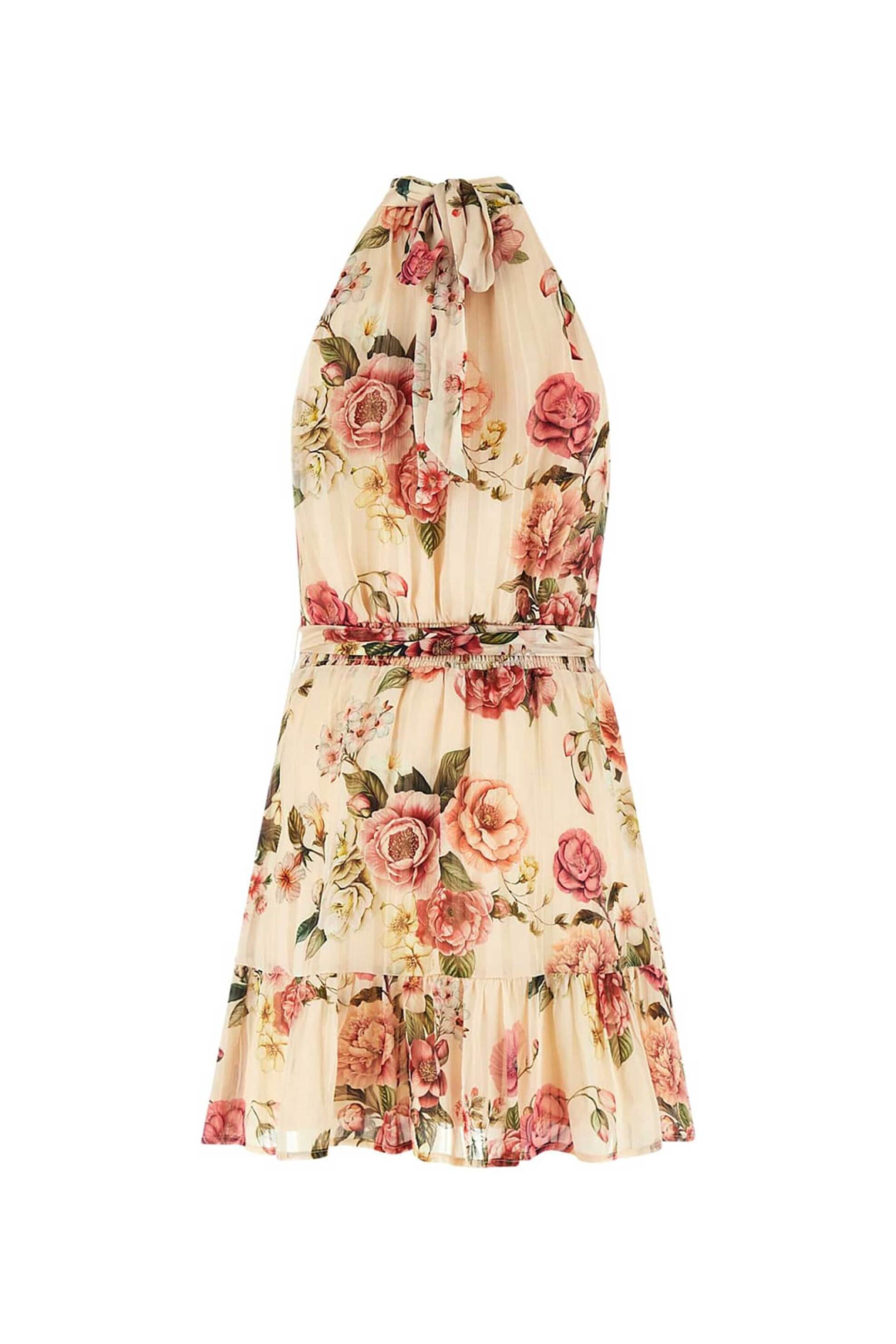 Guess Γυναικείo Mini Αμάνικο Φόρεμα με Floral Print Daniele&Apos - W6Gkaew2555 Ροζ