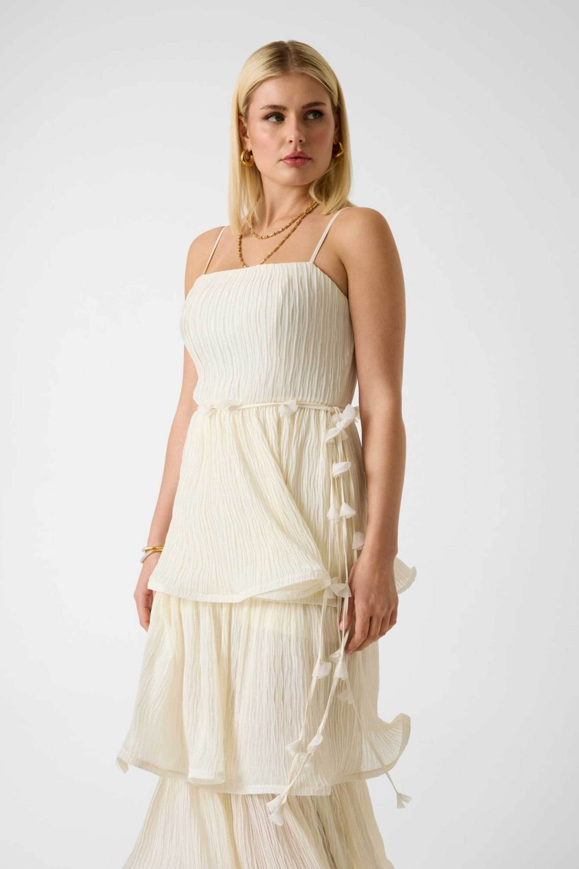 GUESS Guess γυναικείο midi αμάνικο φόρεμα με λεπτή τιράντα και chiffon φούστα - W6GKAGW2584 Λευκό - 2