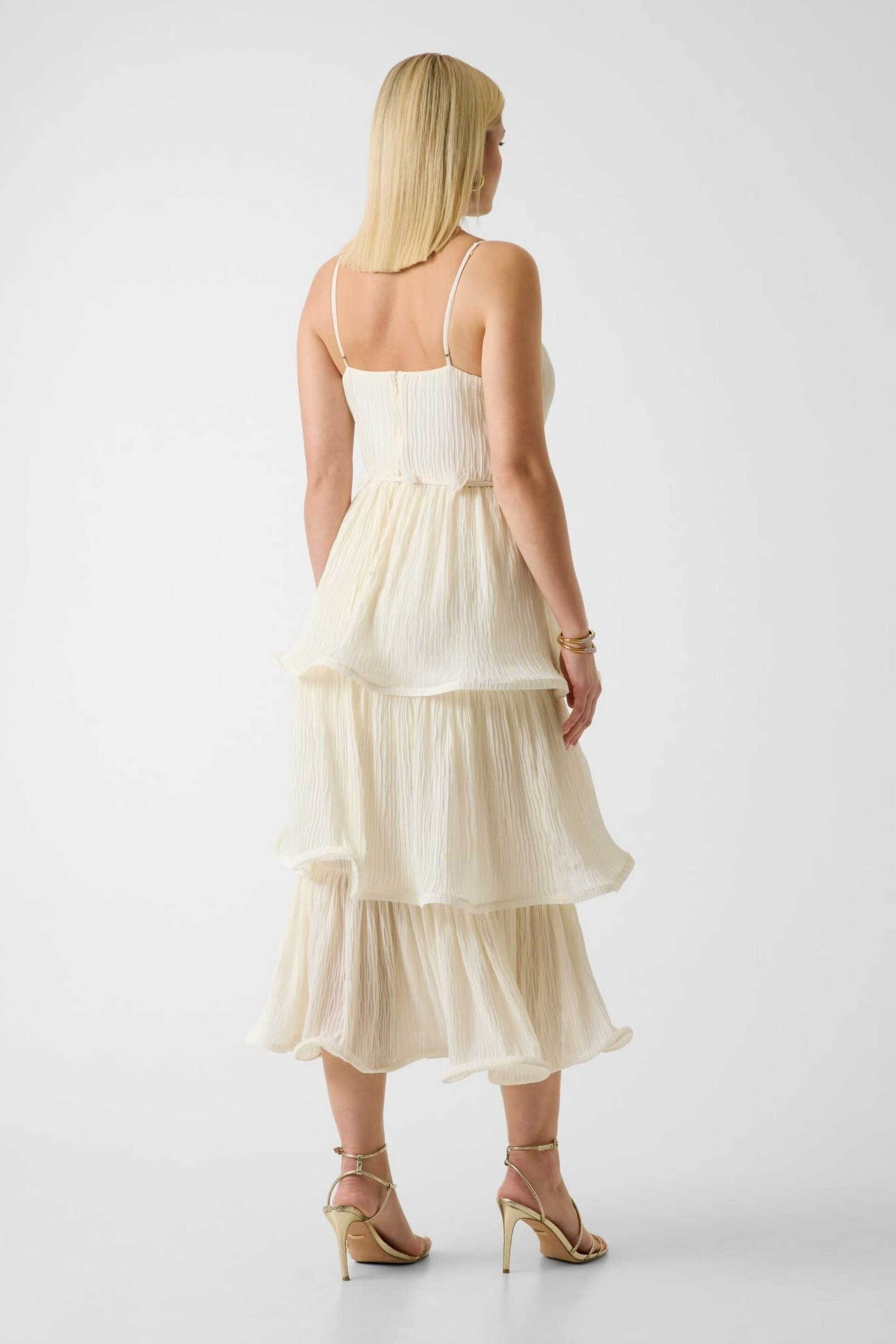 GUESS Guess γυναικείο midi αμάνικο φόρεμα με λεπτή τιράντα και chiffon φούστα - W6GKAGW2584 Λευκό - 3