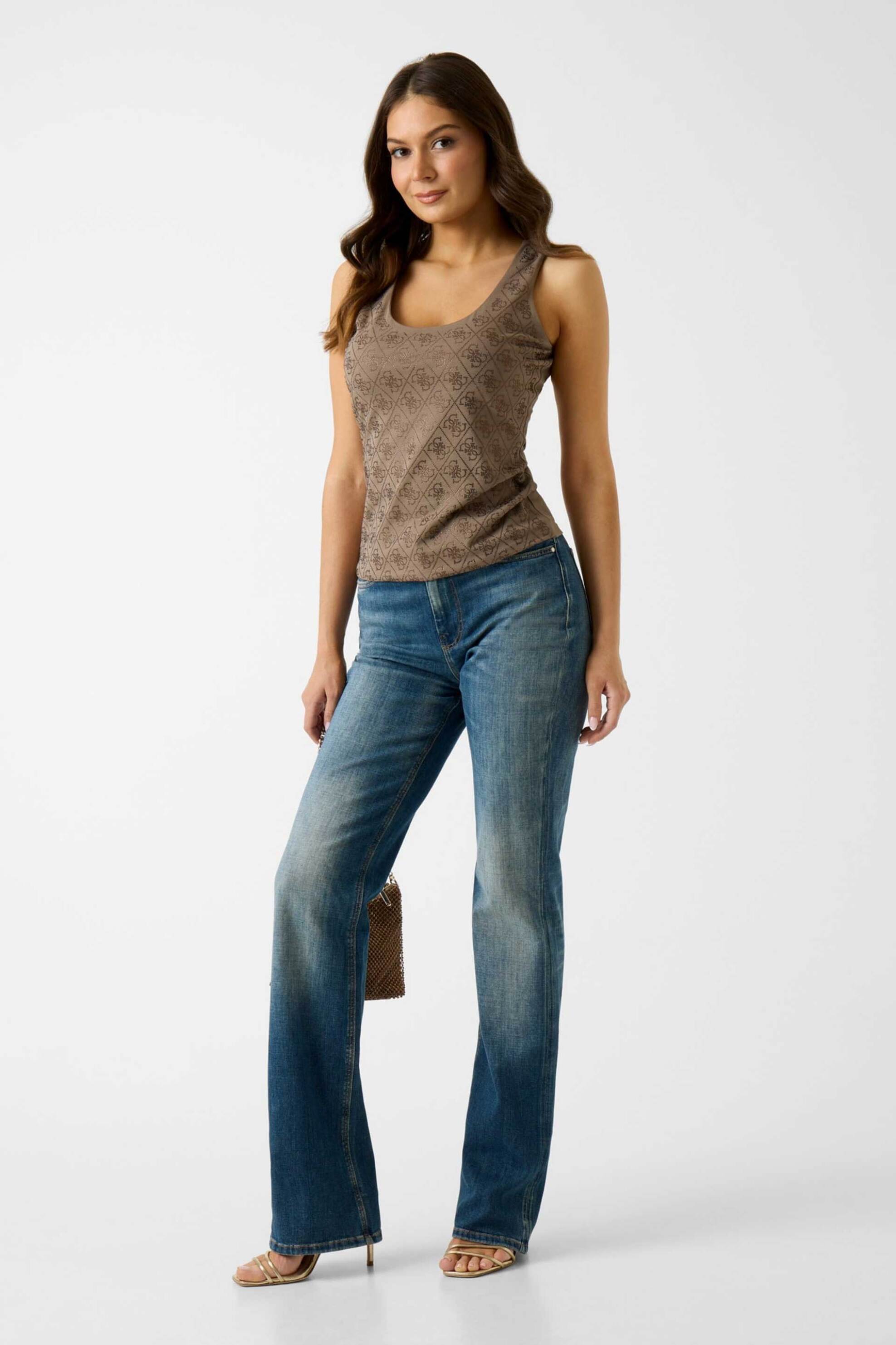 Guess γυναικείο αμάνικο τοπ με all-over logo print Regular Fit - W6GP10K2932 Μπεζ