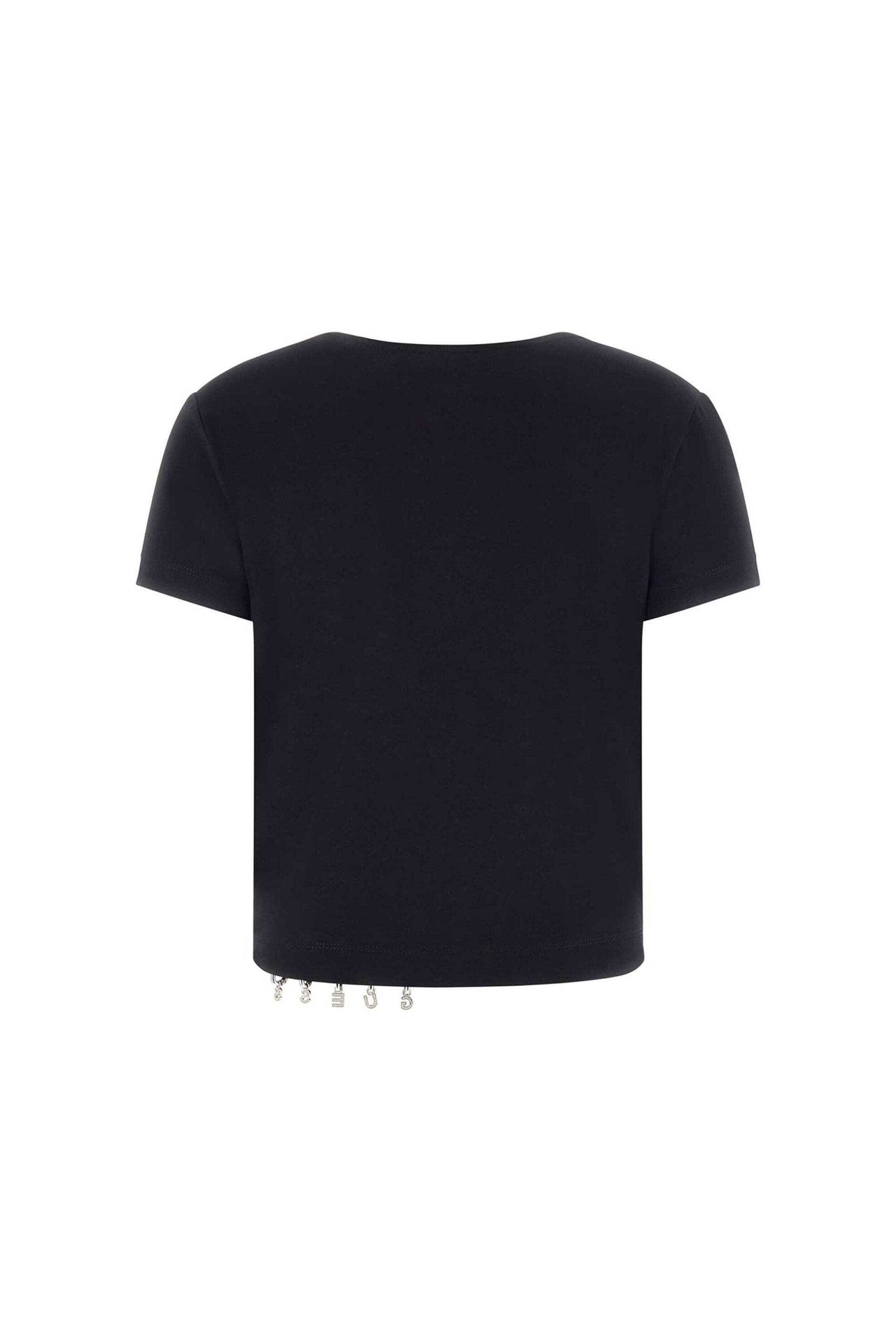 Guess Γυναικείο T-Shirt Και Λεπτομέρειες με Κόσμημα Λογότυπο Cropped Regular Fit - W6Gp11K2933 Μαύρο