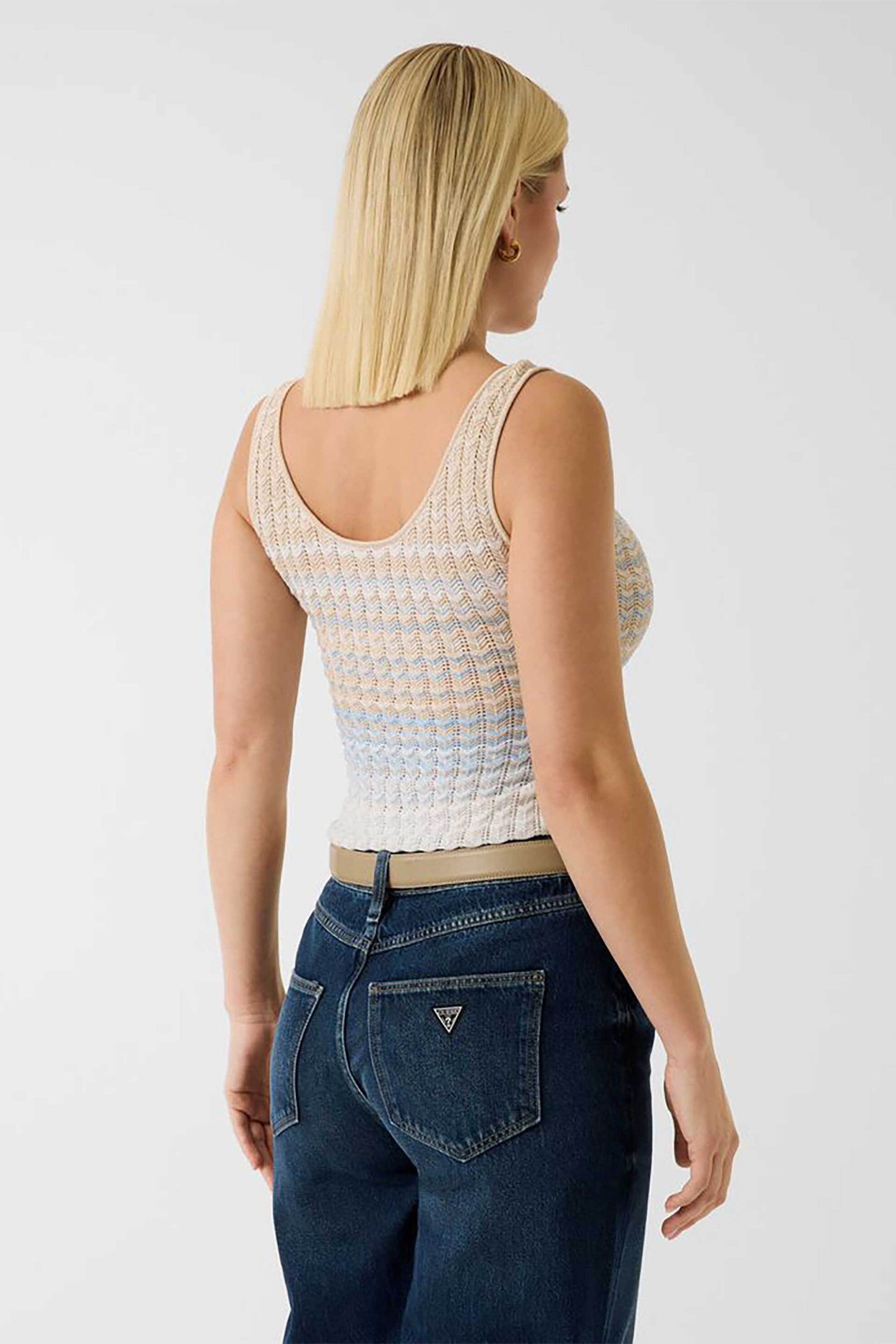 Guess Γυναικείο Αμάνικο Τοπ Slim Fit Rosalyn&Apos - W6Gr08Z0589 Γαλάζιο