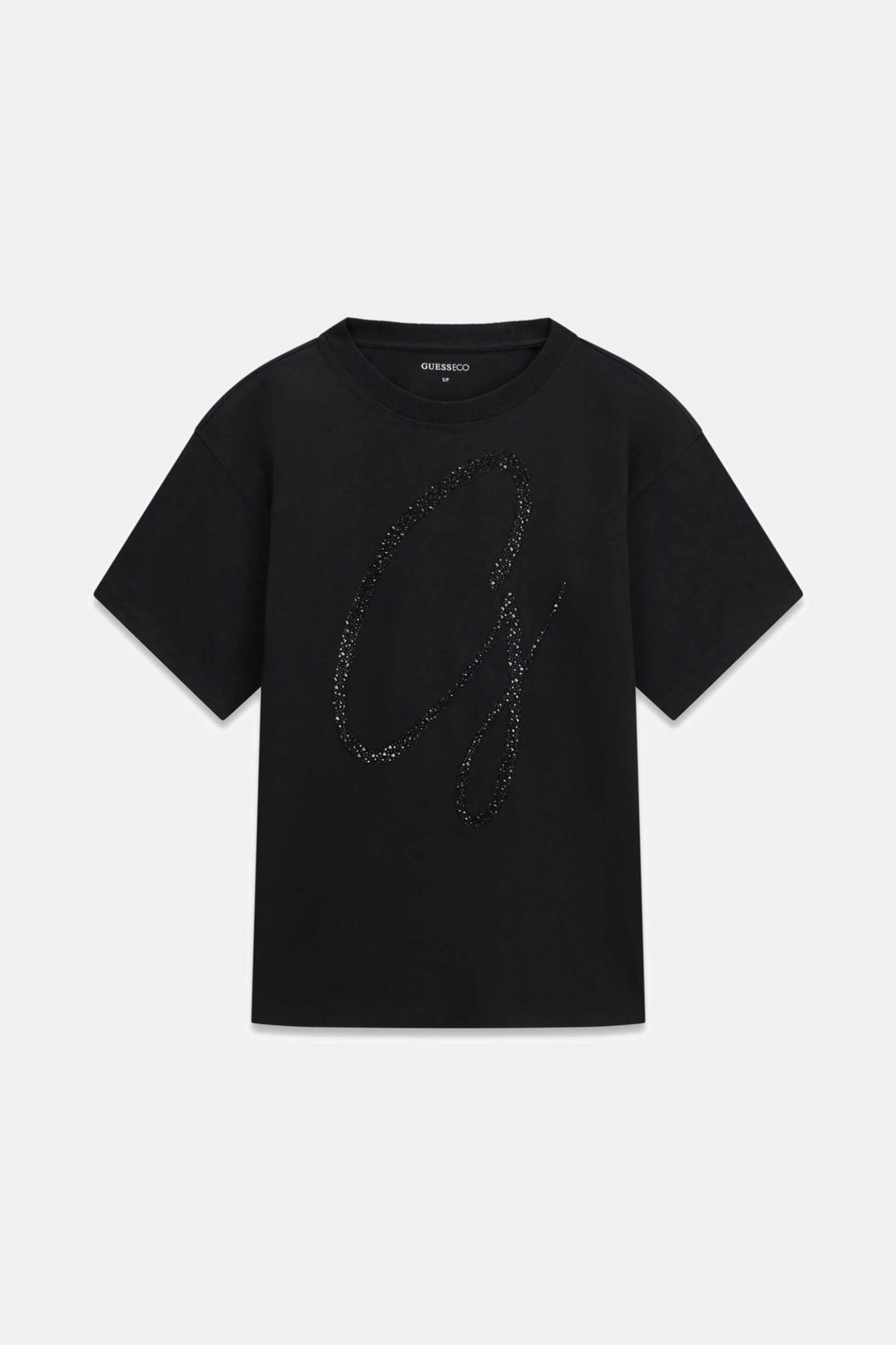 Guess Γυναικείο T-Shirt Και Ανάγλυφο Λογότυπο με Στρας Oversized Fit - W6Gi39K3478 Μαύρο