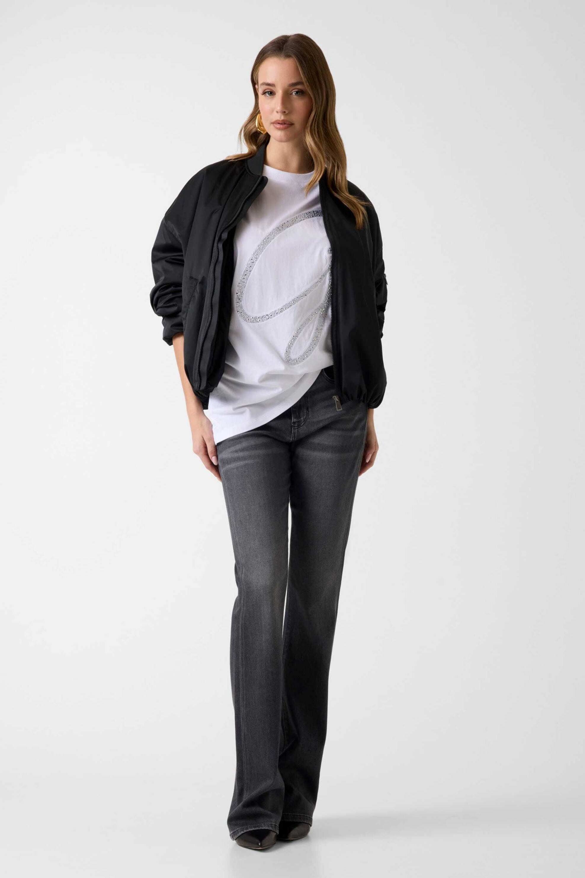 Guess γυναικείο T-shirt και ανάγλυφο λογότυπο με στρας Oversized Fit - W6GI39K3478 Λευκό