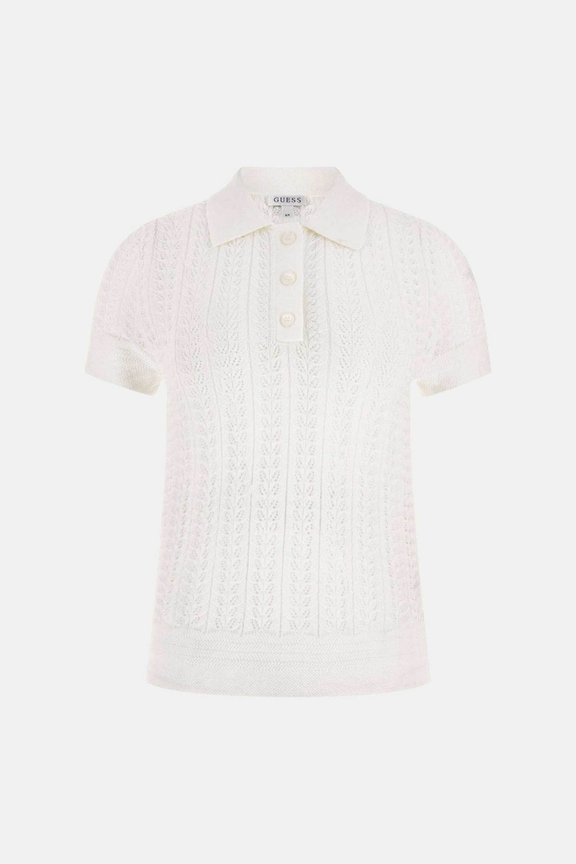 Guess Γυναικεία Μπλούζα Πόλο με Ανάγλυφο Σχέδιο Slim Fit Vienna - W6Gr25Z0672 Λευκό