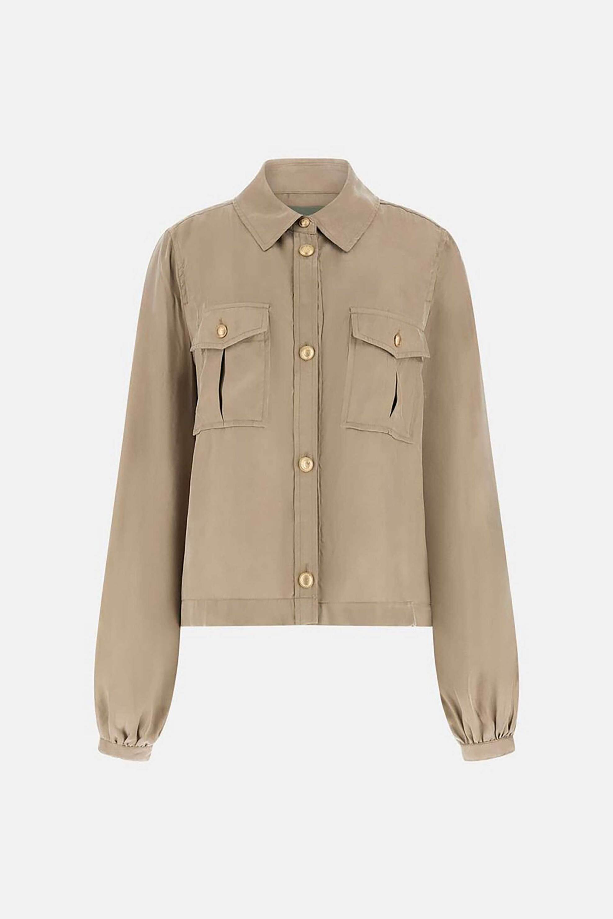 Guess Γυναικείο Πουκάμισο Μονόχρωμο Regular Fit - W6Gh22W1789 Καφέ Ανοιχτό