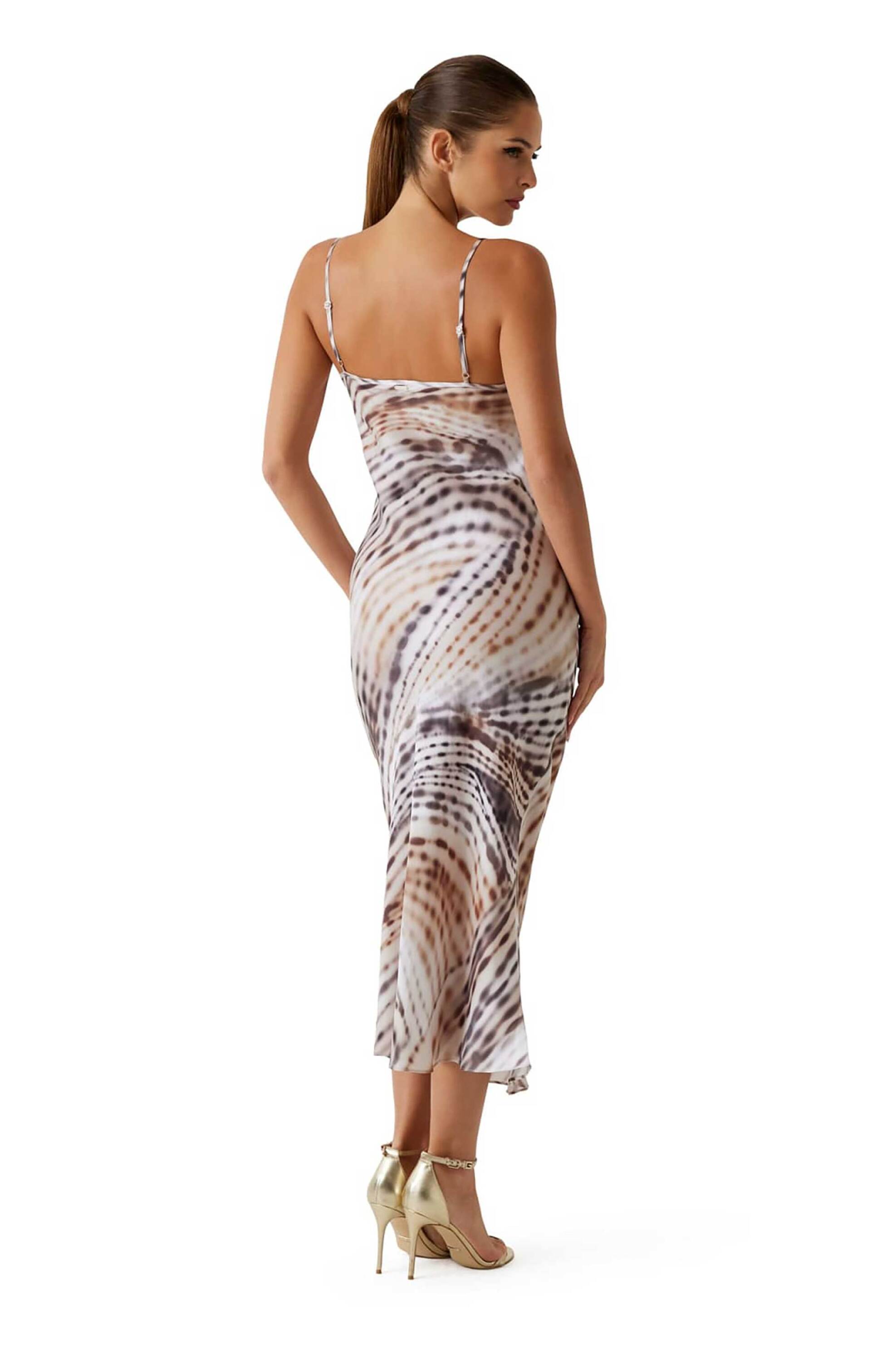 GUESS Guess γυναικείο midi αμάνικο φόρεμα με λεπτή τιράντα Slim Fit "Akilina" - W6GK94W2266 Καφέ Ανοιχτό - 3