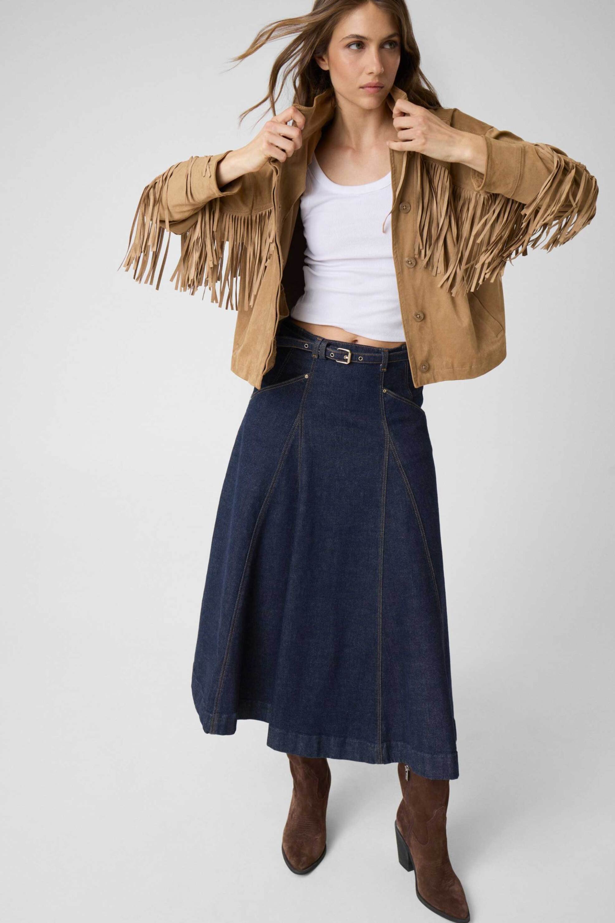 Guess γυναικεία denim midi φούστα ψηλόμεση A-line 