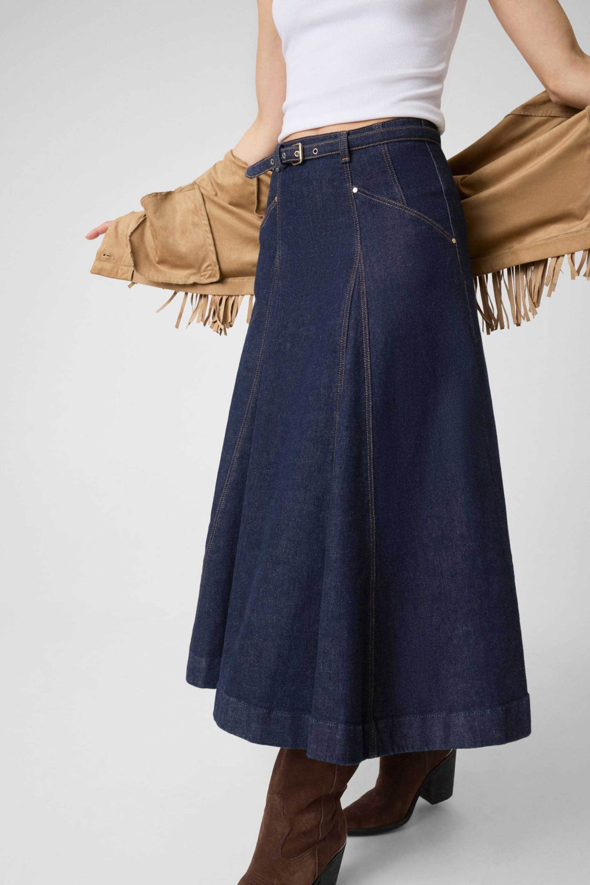 Guess γυναικεία denim midi φούστα ψηλόμεση A-line 