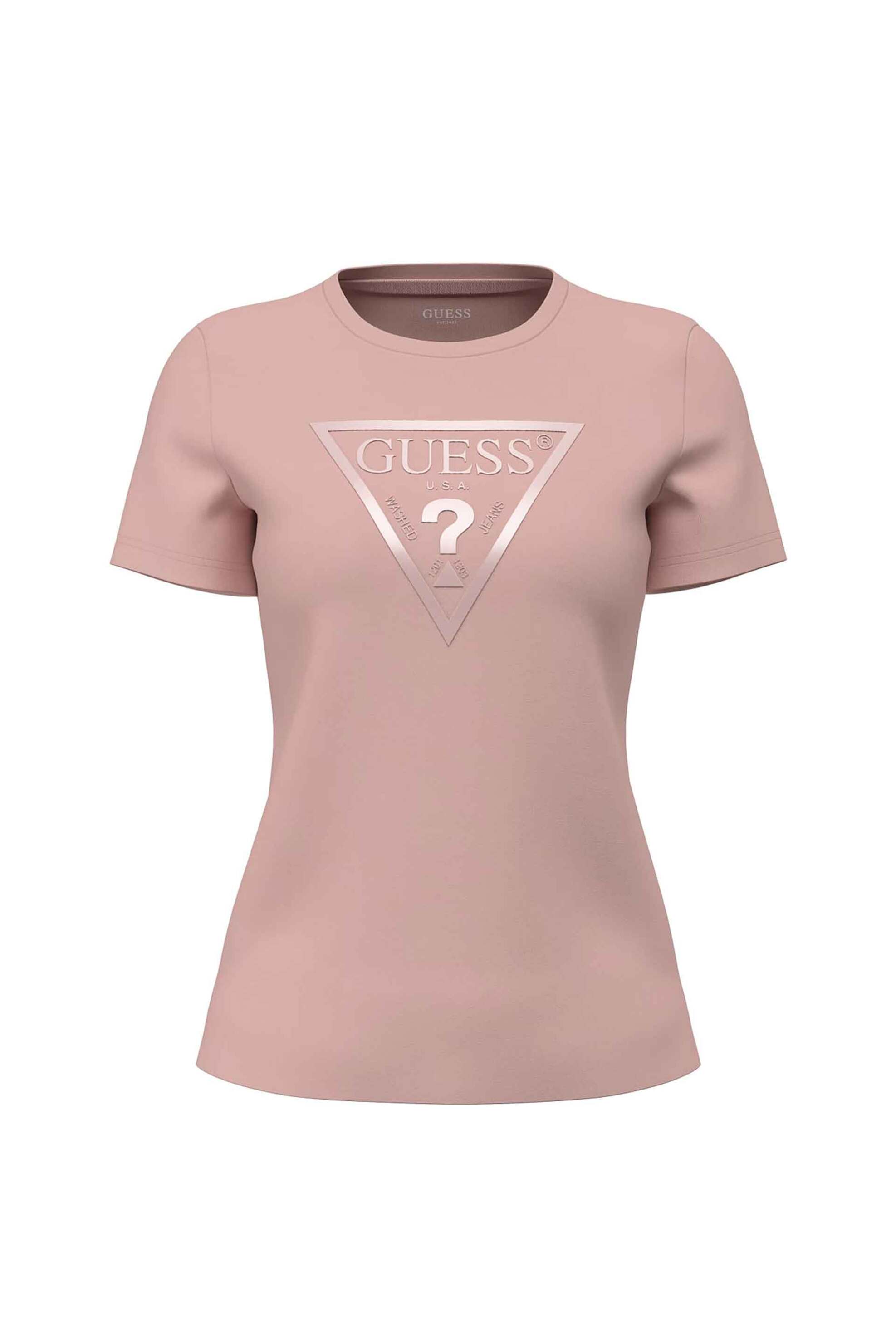 Guess γυναικείο T-shirt με μεταλλιζέ logo print Regular Fit - W6YI14K3855 Ροζ