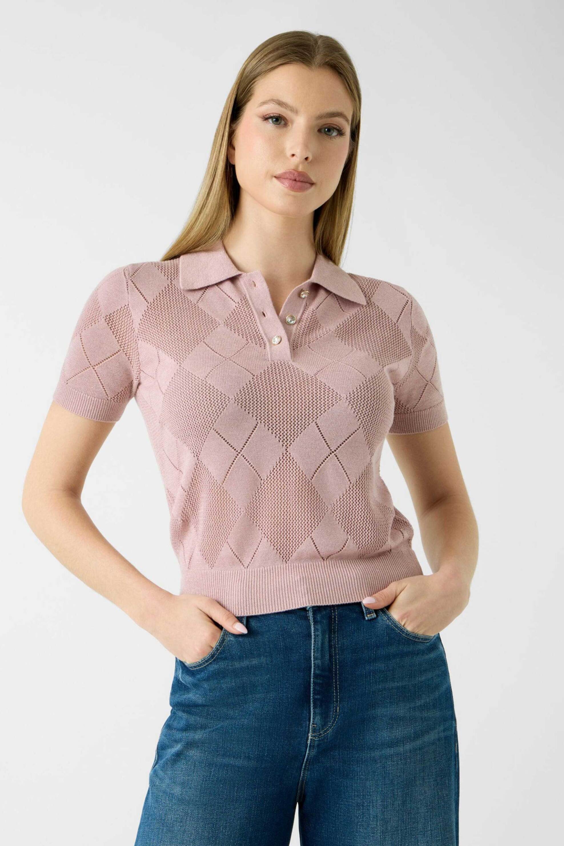 Guess γυναικεία πλεκτή μπλούζα πόλο με argyle pattern Regular Fit 