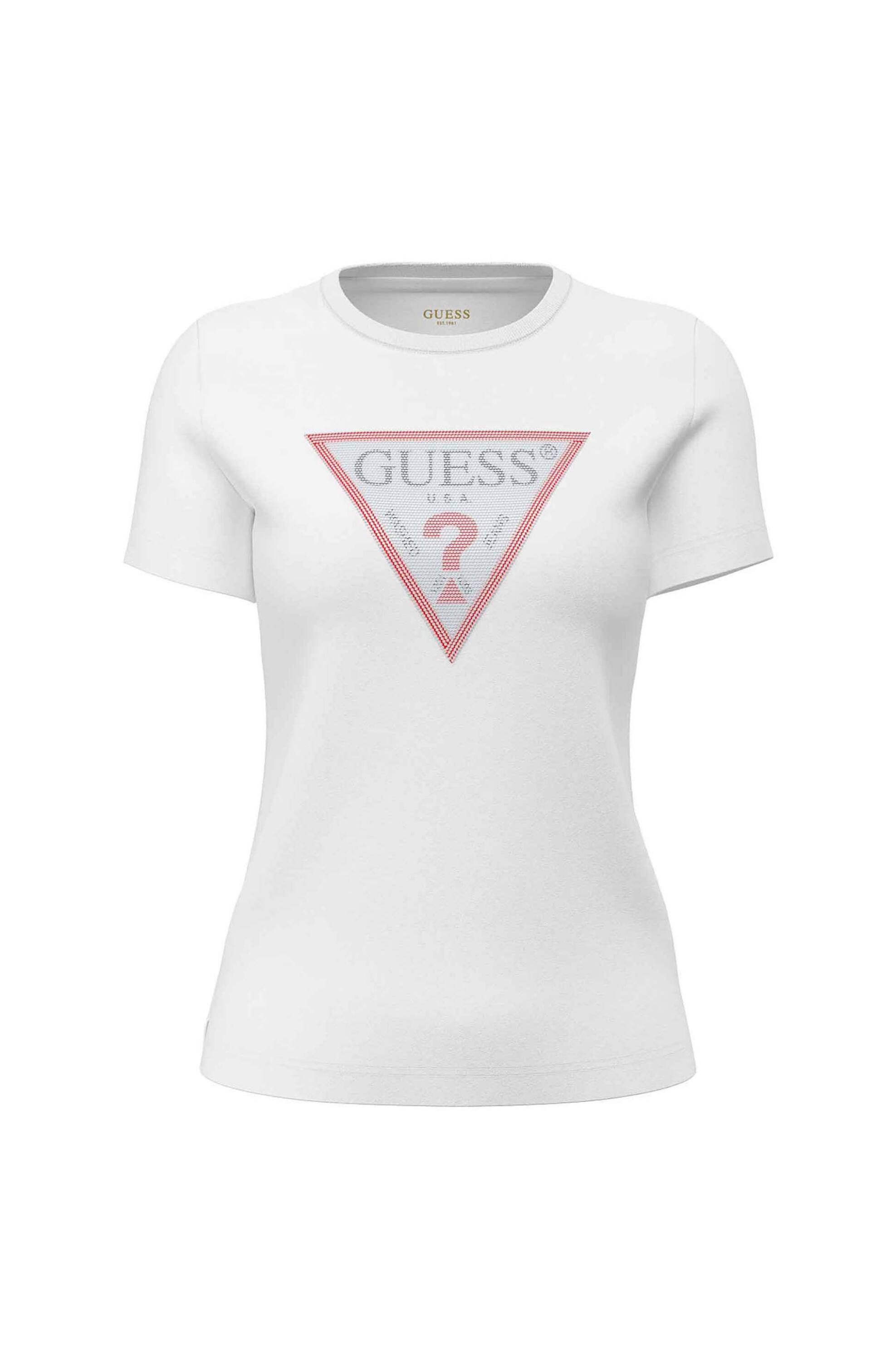 Guess γυναικείο T-shirt με logo print με στρας Regular Fit 