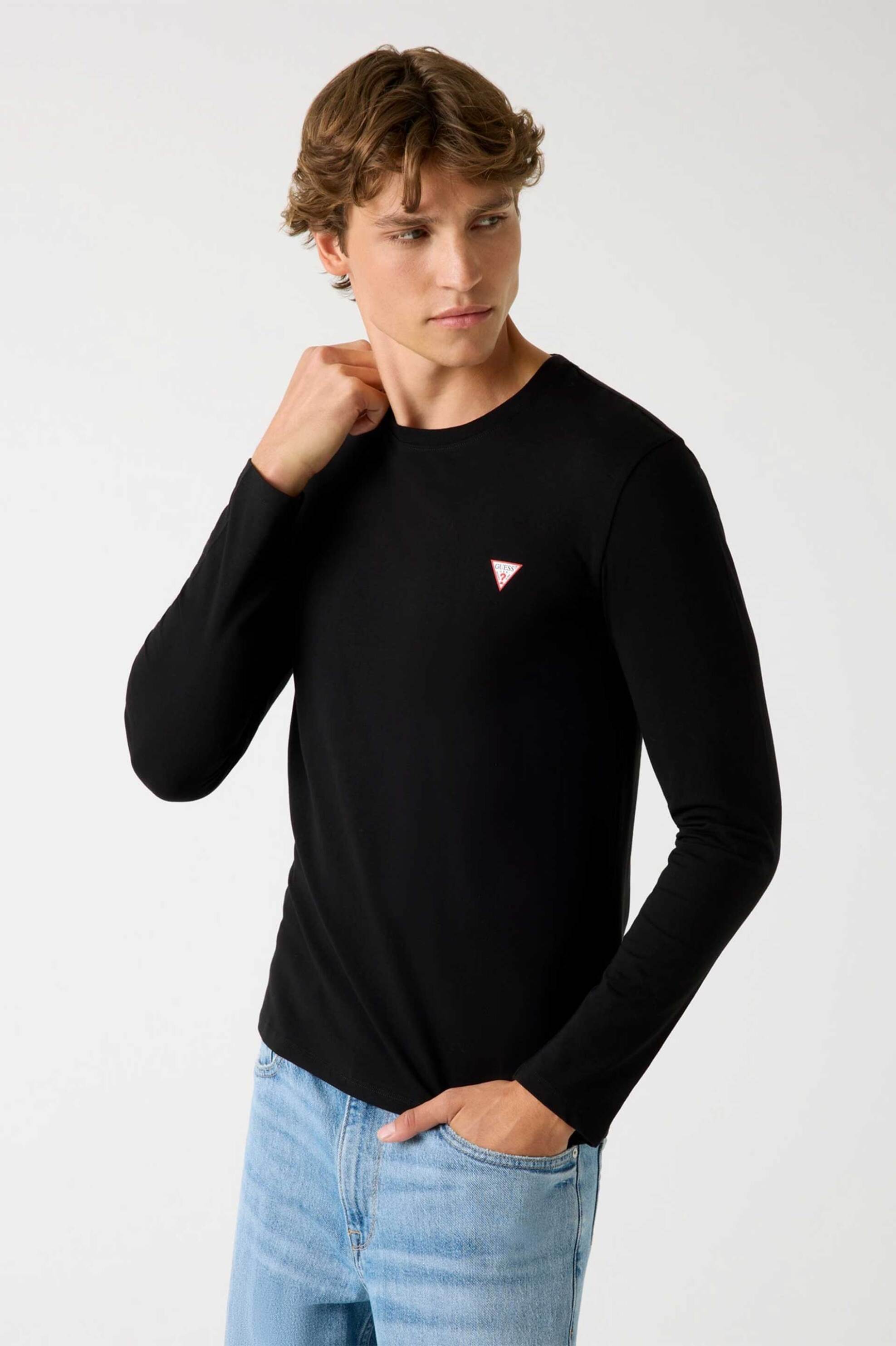 Guess ανδρική μακρυμάνικη μπλούζα με λογότυπο Slim Fit - M2YI28J1314 Μαύρο