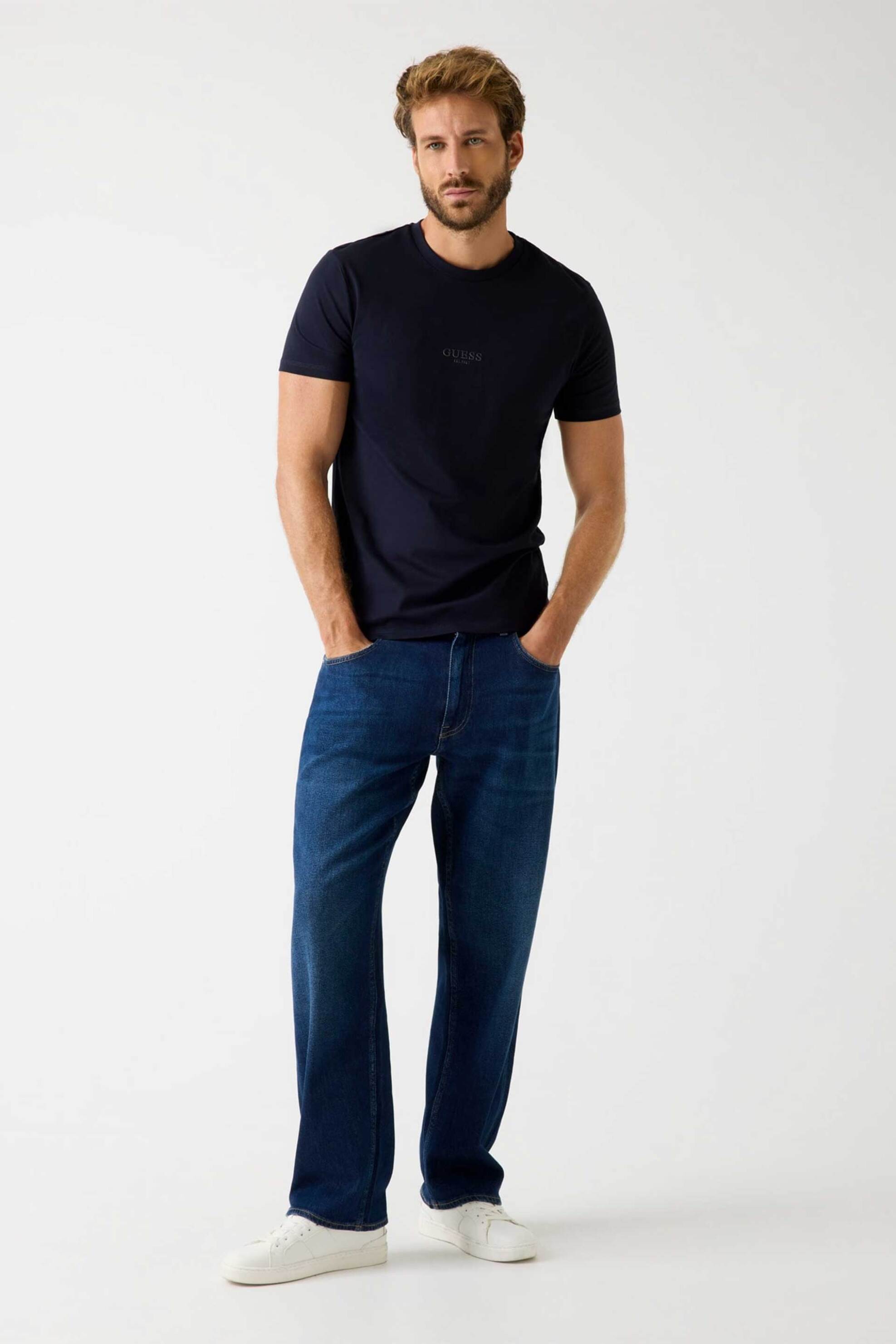 Guess ανδρικό T-shirt με κεντημένο λογότυπο Slim Fit - M2YI72I3Z14 Σκούρο Μπλε φωτογραφία