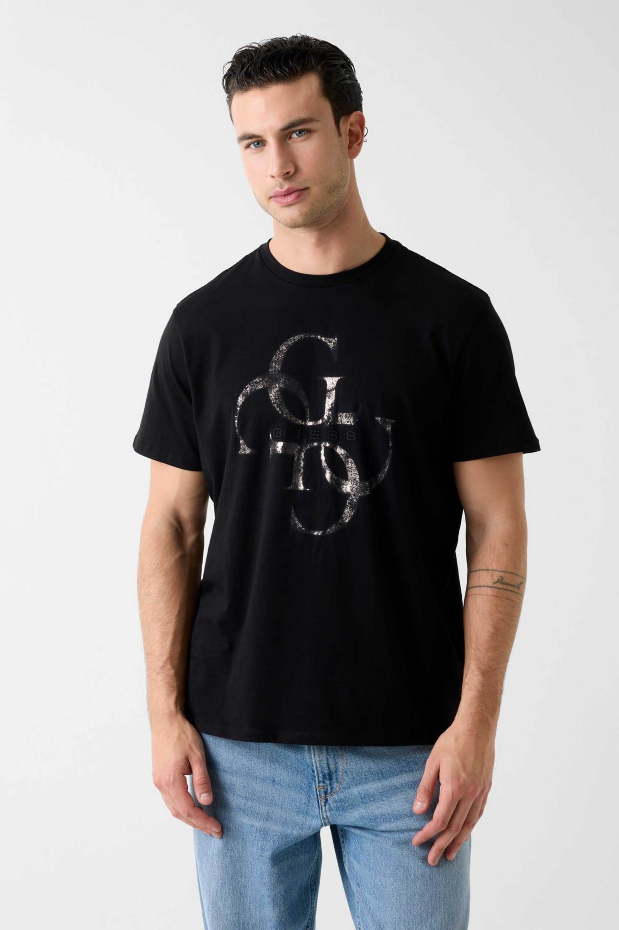 Guess ανδρικό T-shirt με logo print Regular Fit - M6RI03I3Z14 Μαύρο