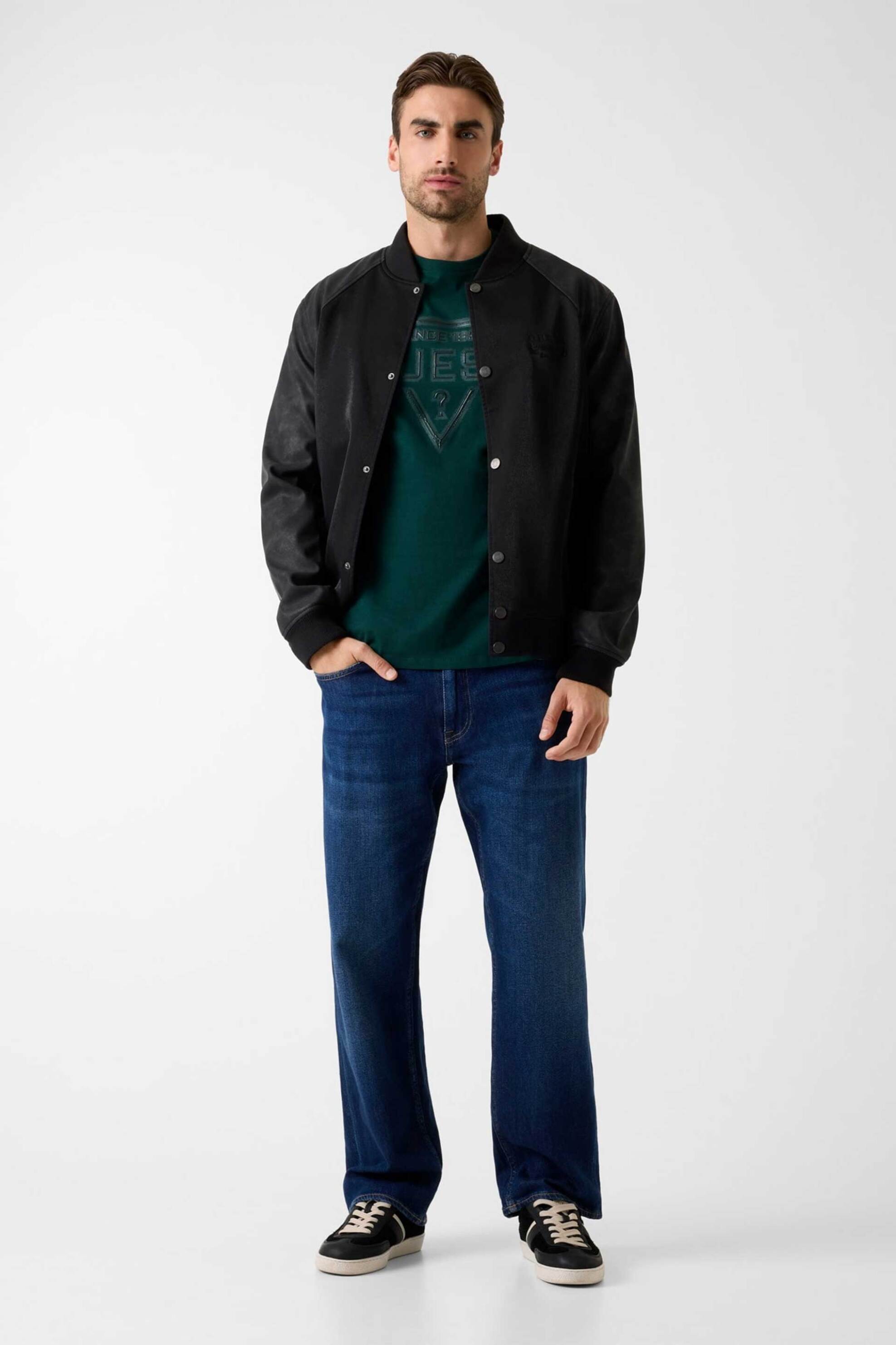 Guess ανδρικό T-shirt με τριγωνικό λογότυπο Slim Fit - M6RI09I3Z14 Πετρόλ φωτογραφία