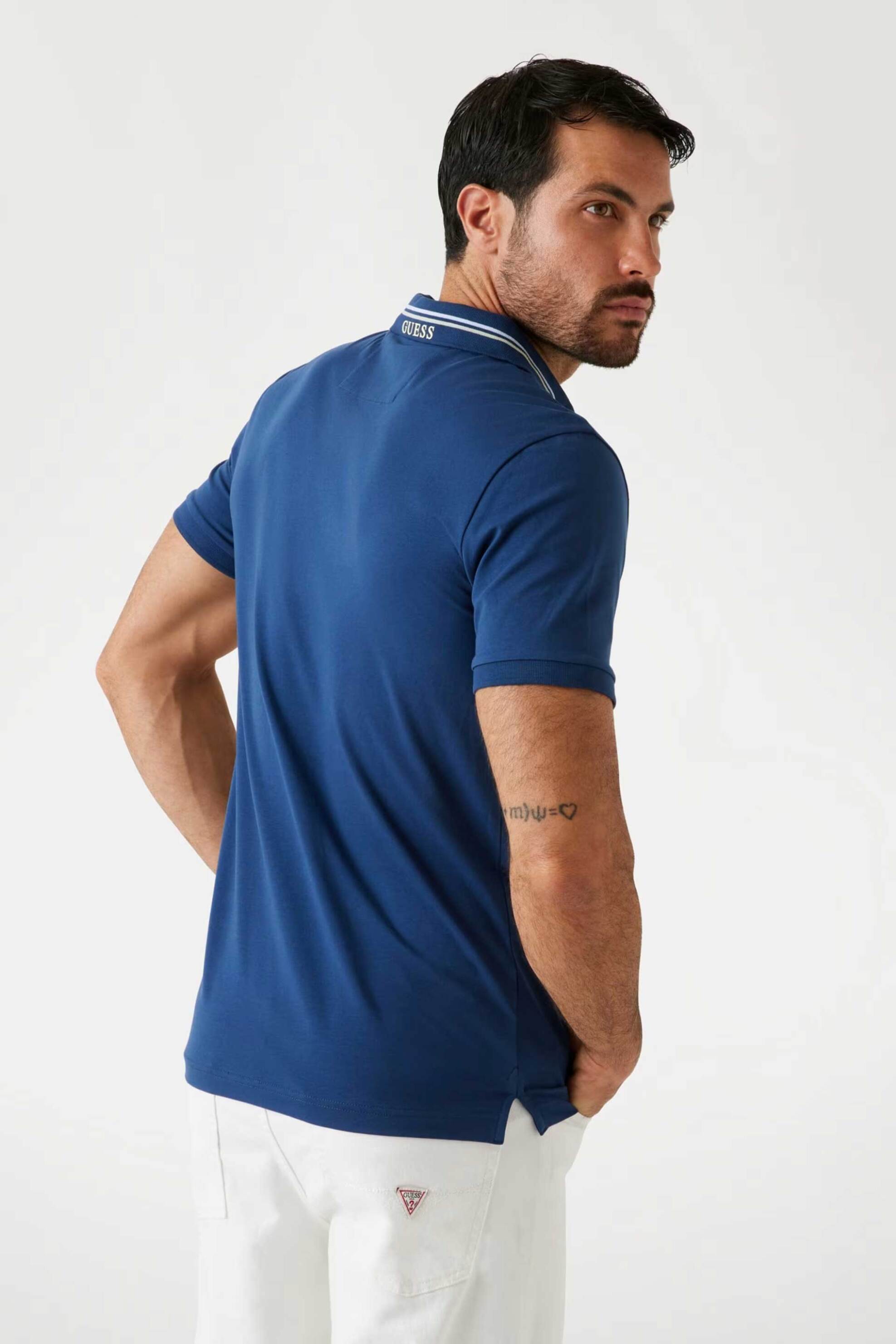 Guess Ανδρική Πλεκτή Μπλούζα Πόλο Κοντομάνικη Slim Fit - M6Rp66J1314 Σκούρο Μπλε