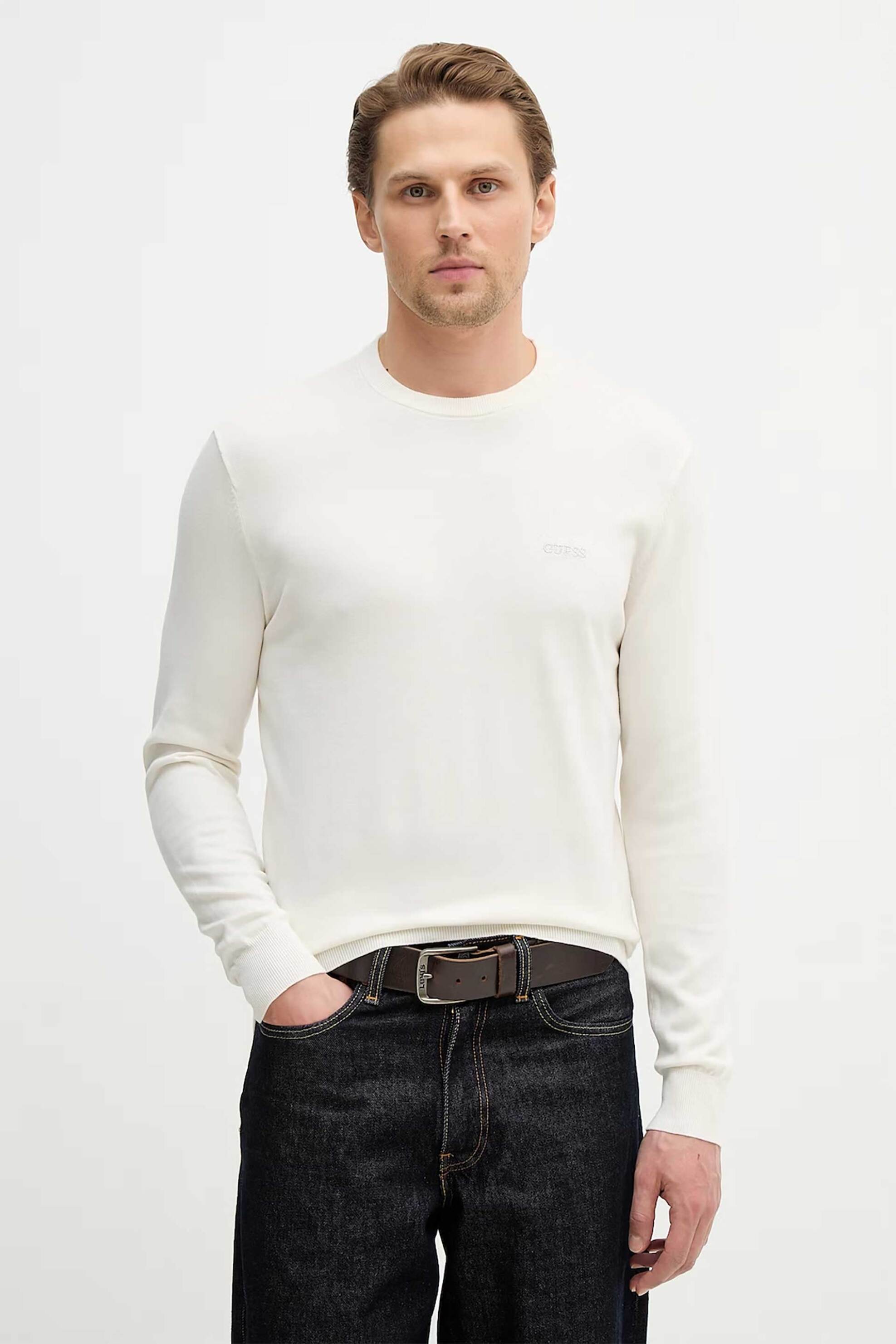 Guess ανδρικό πουλόβερ με λογότυπο Regular Fit - M6RR17Z4451 Λευκό