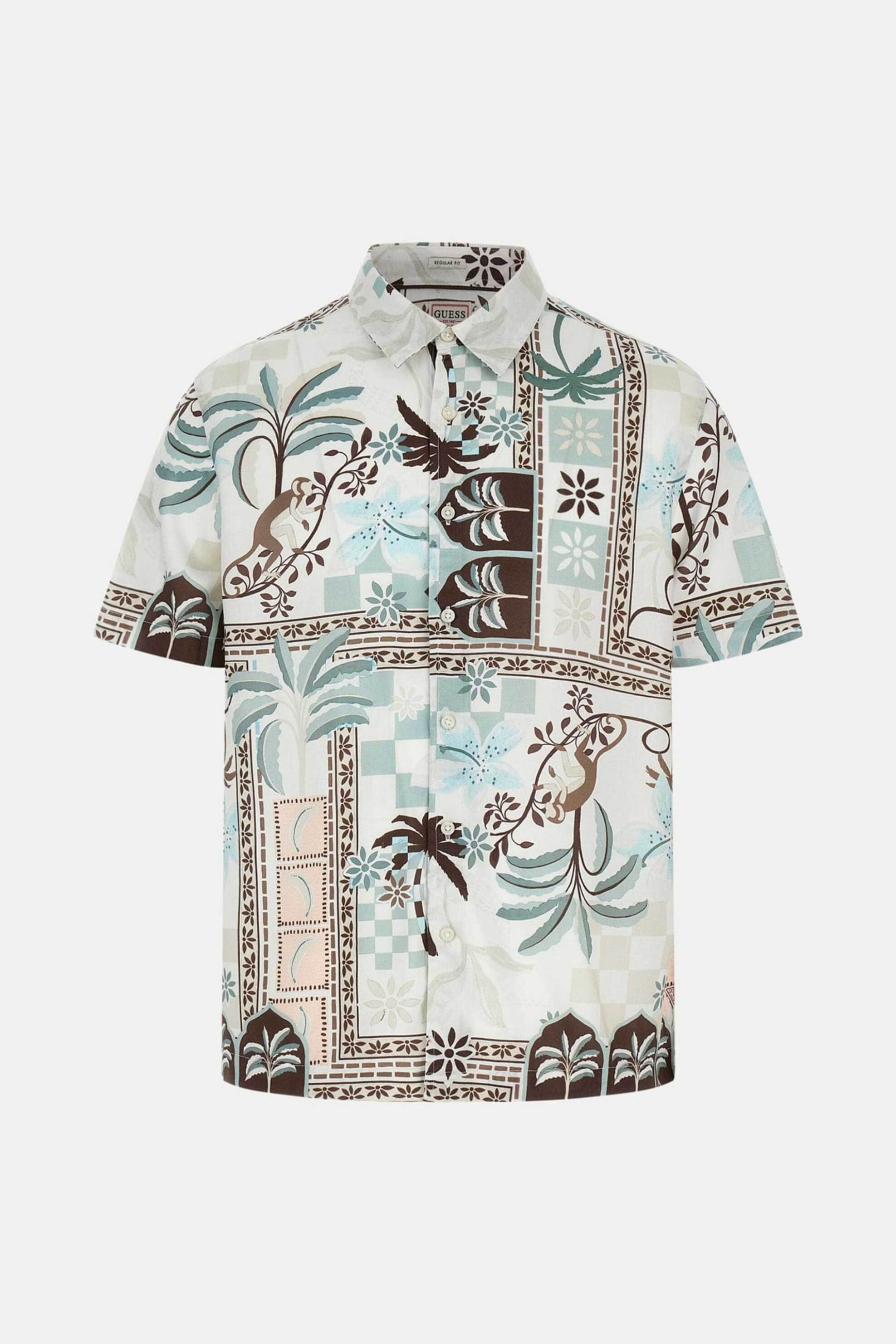 Guess Ανδρικό Πουκάμισο με Tropical Print Regular Fit - M6Gh80W2036 Μπεζ