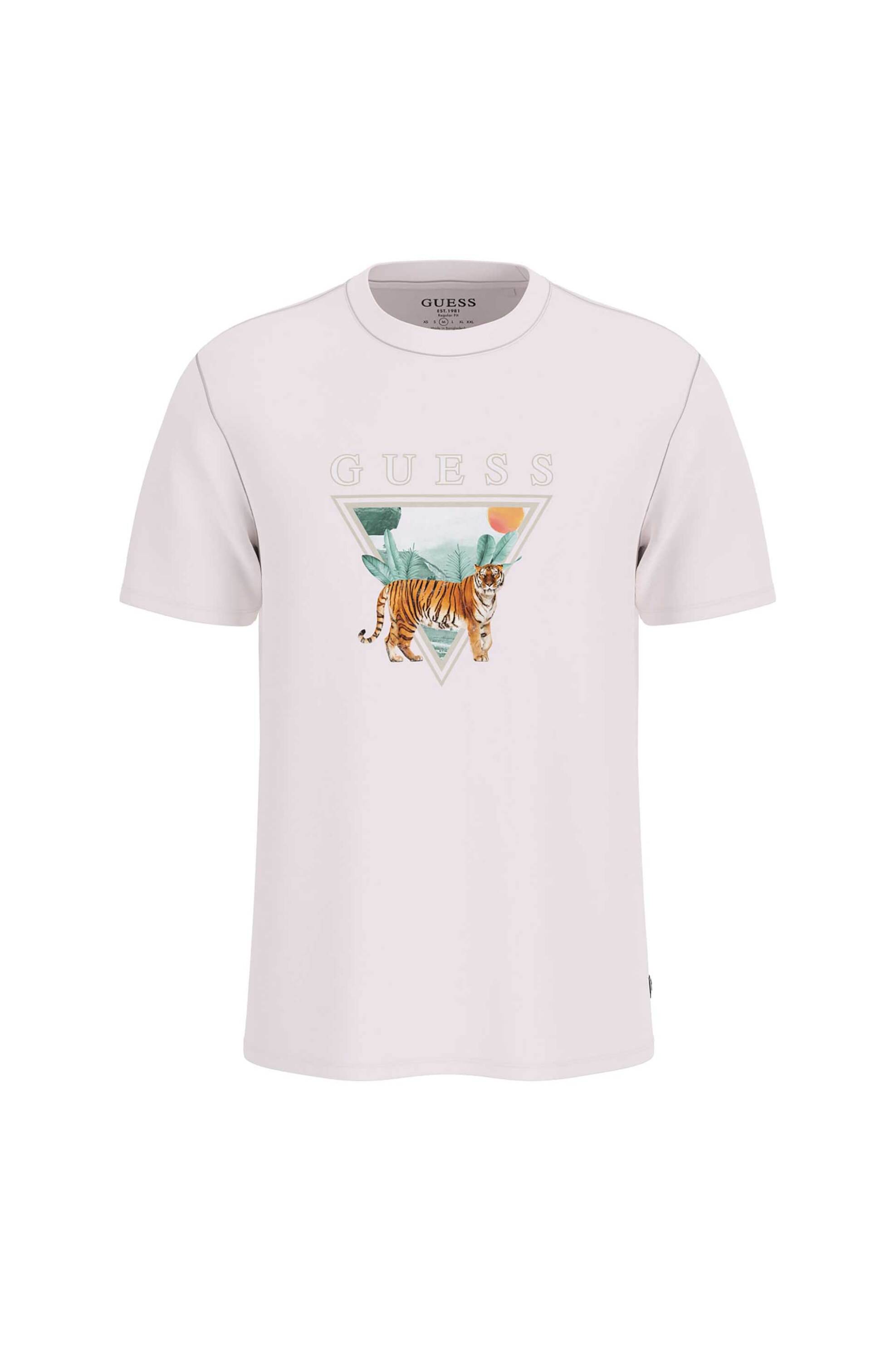 Guess Ανδρικό T-Shirt με Τριγωνικό Λογότυπο Regular Fit - M6Gi33K3310 Λευκό