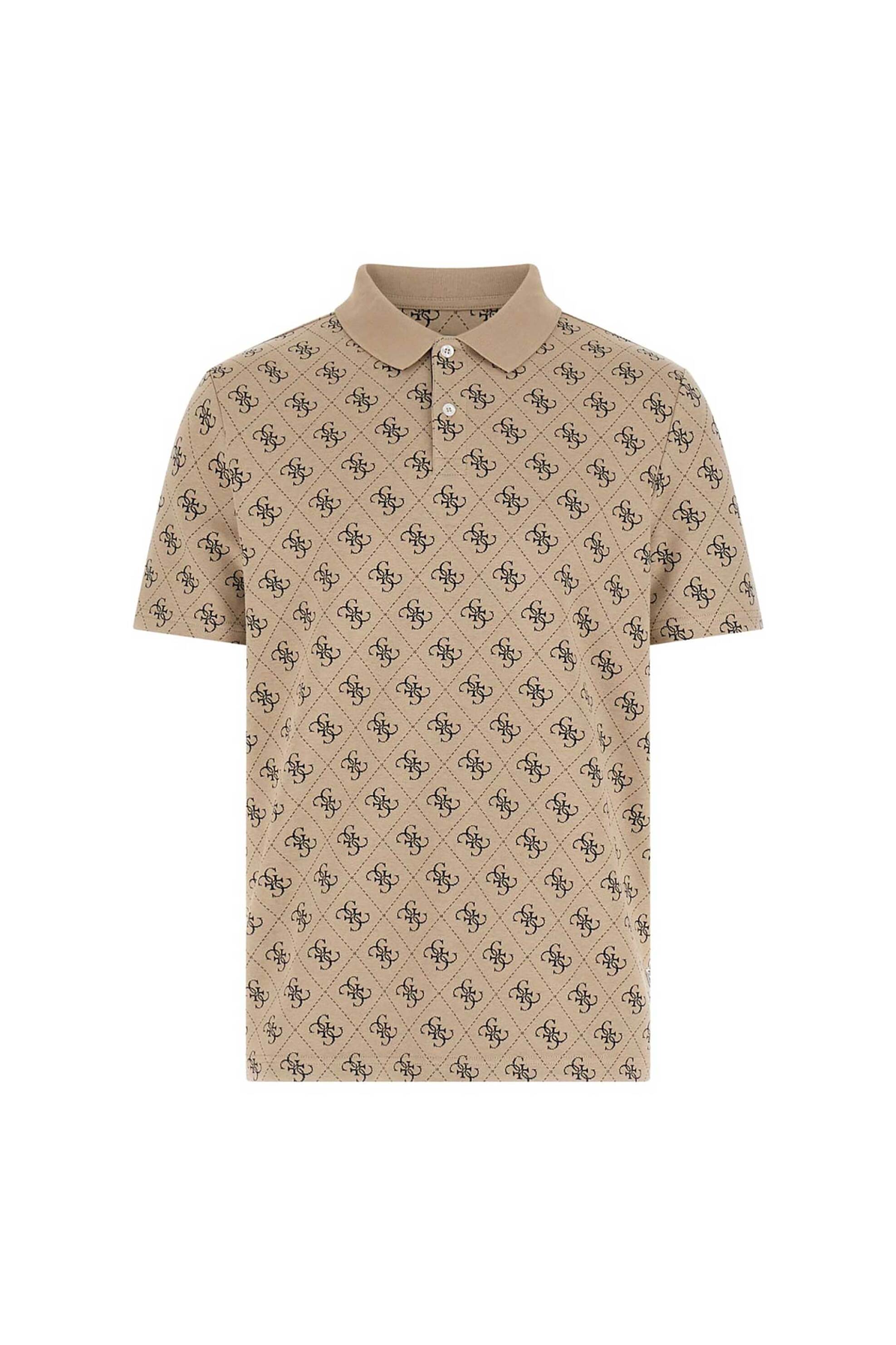 Guess Ανδρικό T-Shirt με All-Over Logo Print Regular Fit - M6Gp04K3073 Μπεζ