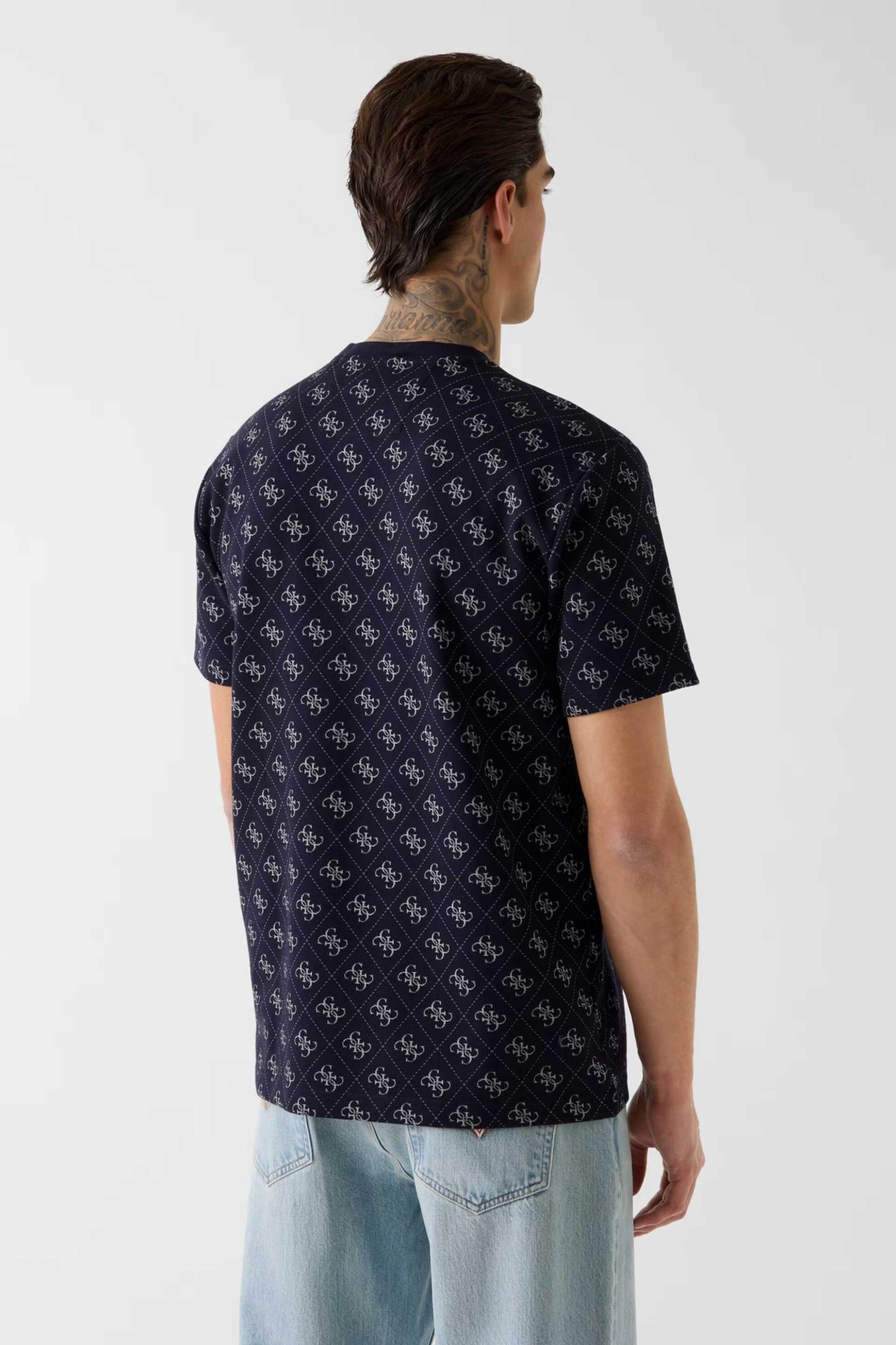 Guess Ανδρικό T-Shirt με All-Over Logo Print Regular Fit - M6Gp34K3200 Σκούρο Μπλε